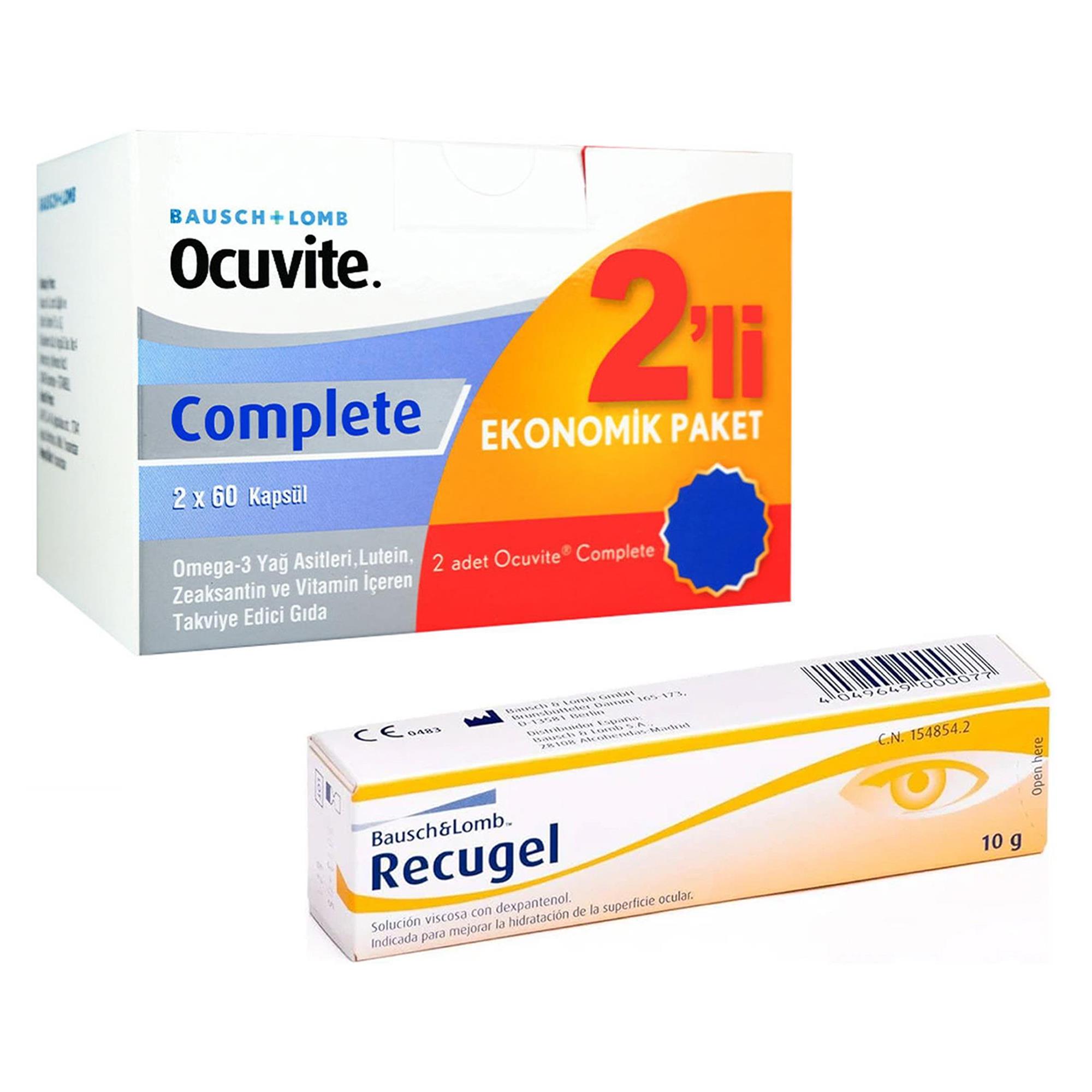 Ocuvite complete 60 kapsül 2'li Recugel Göz Jeli Hediyeli