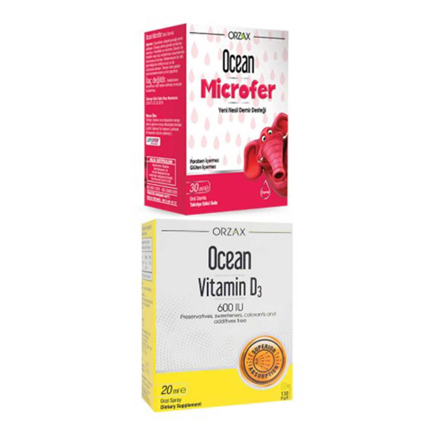 Orzax Microfer Oral Damla 30 ml + Ocean Vitamin D3 600IU Sprey 20 ml