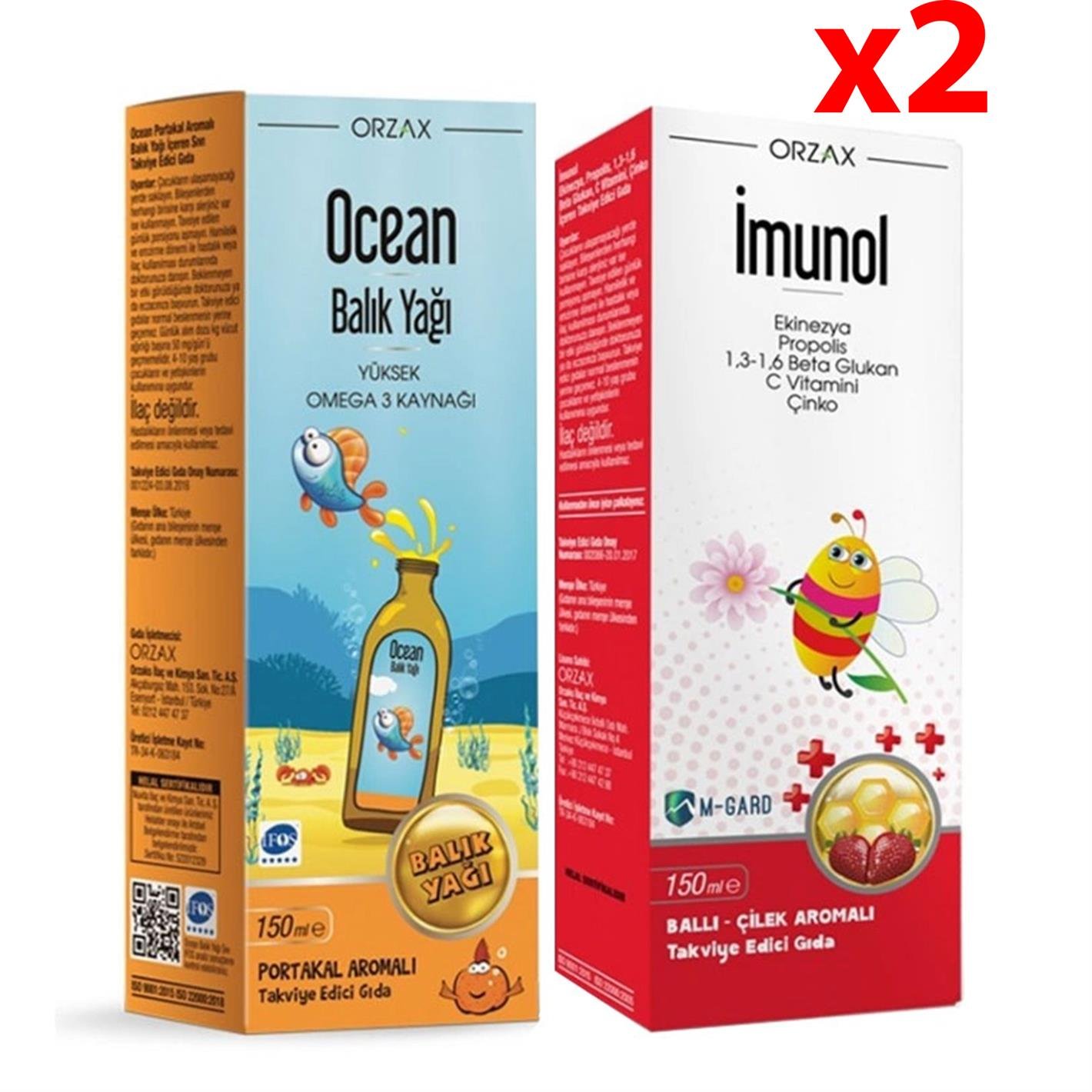 Orzax Ocean Balık Yağı+ Orzax Ocean Imunol Takviye Edici Gıda 150 ml İndirimli 2 Adet