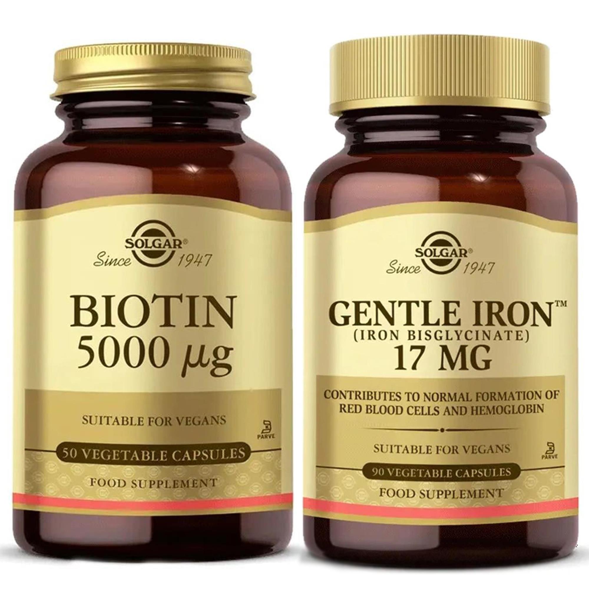 Solgar Biotin 5000 Mcg 50 Kapsül+ Gentle Iron 17 Mg 90 Kapsül