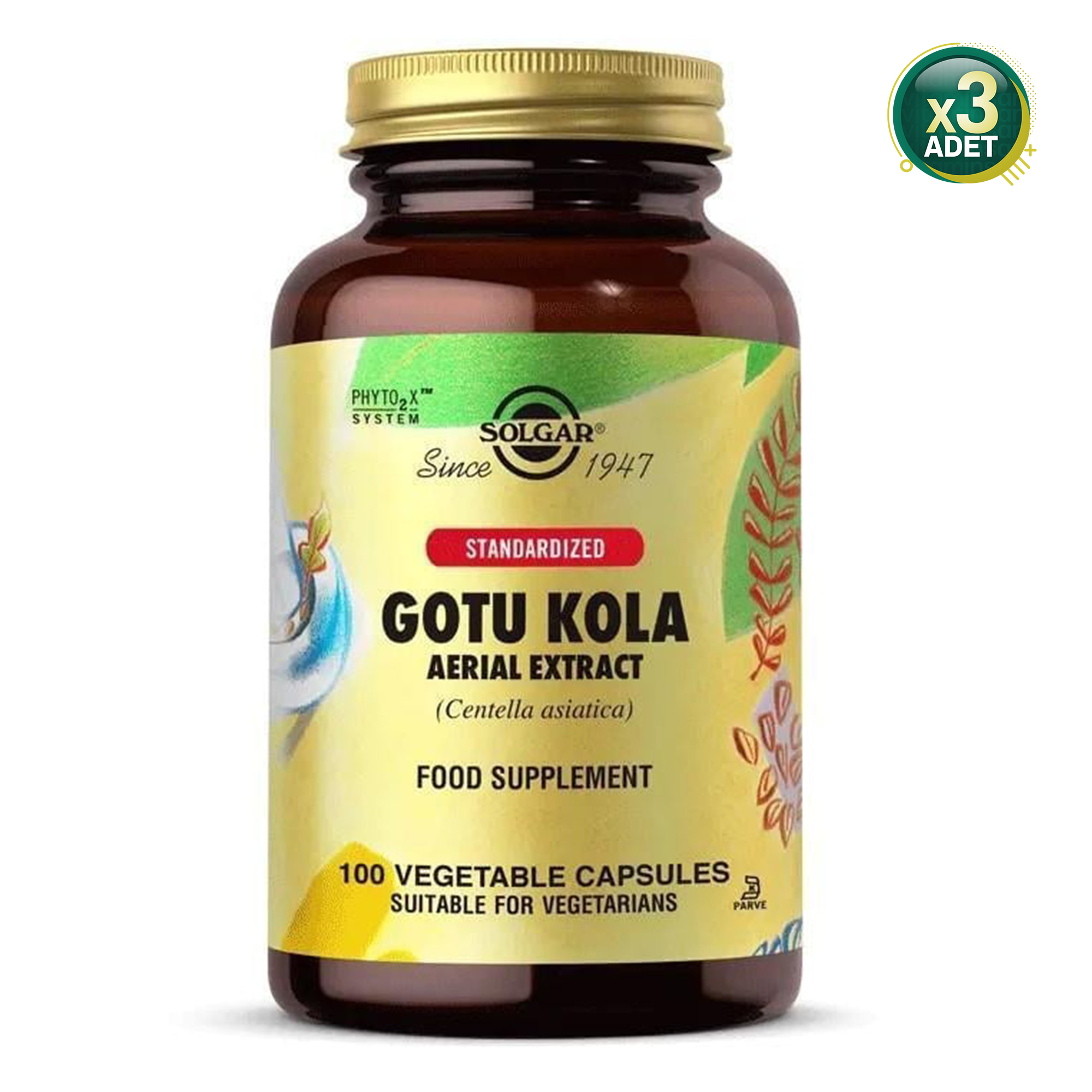 Solgar Gotu Kola Aerial Extract 100 Kapsül 3 Adet