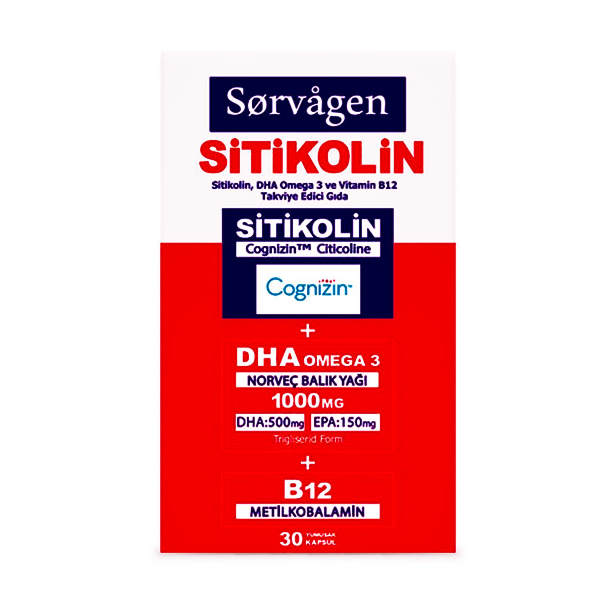 Sorvagen Smart Sitikolin DHA Omega 3 ve B12 30 Kapsül