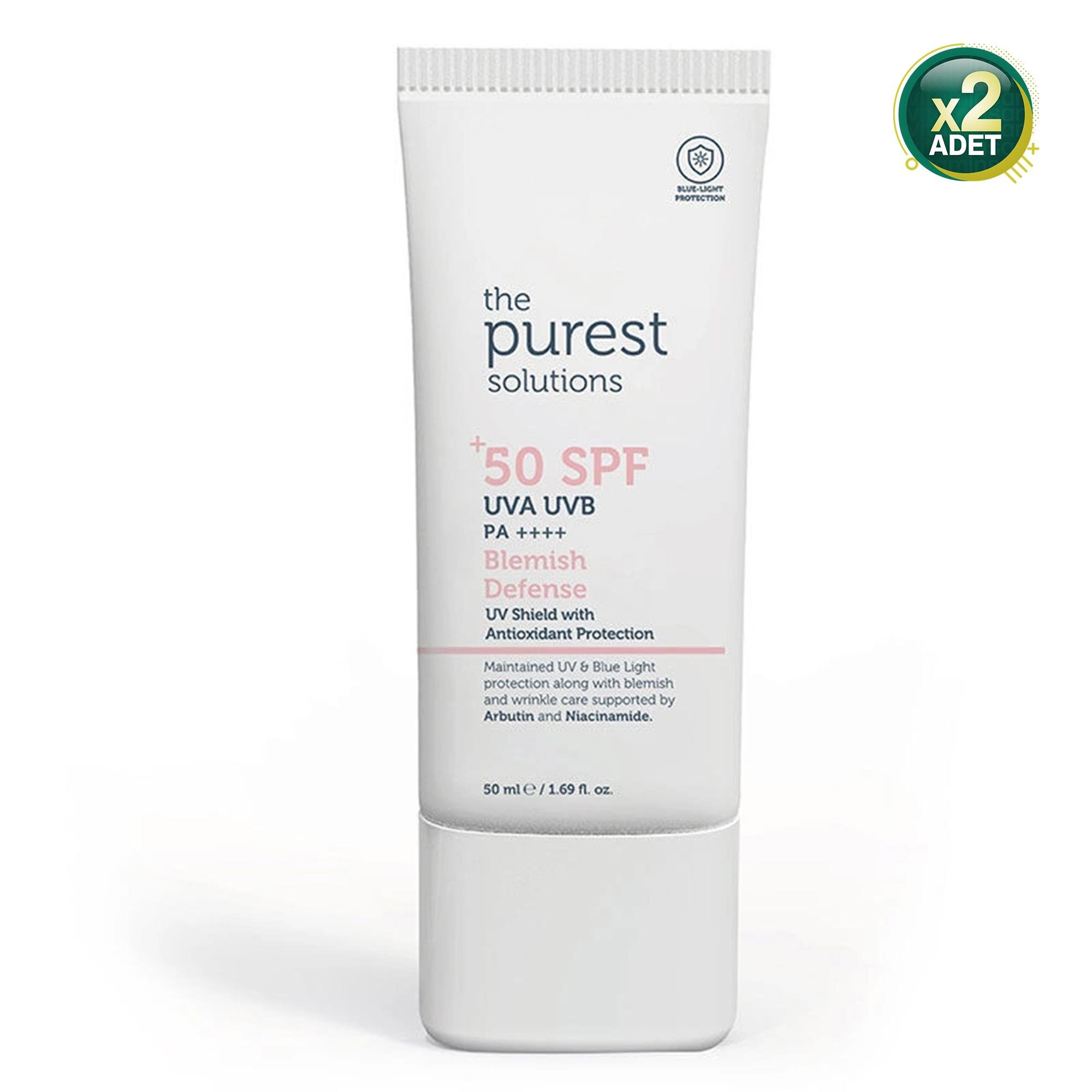 The Purest Solutions Lekeli Ciltler İçin Antioksidan Destekli Güneş Kremi, 50+ SPF UVA/UVB Blemish Defense, Antioxidant Protection 2li paket