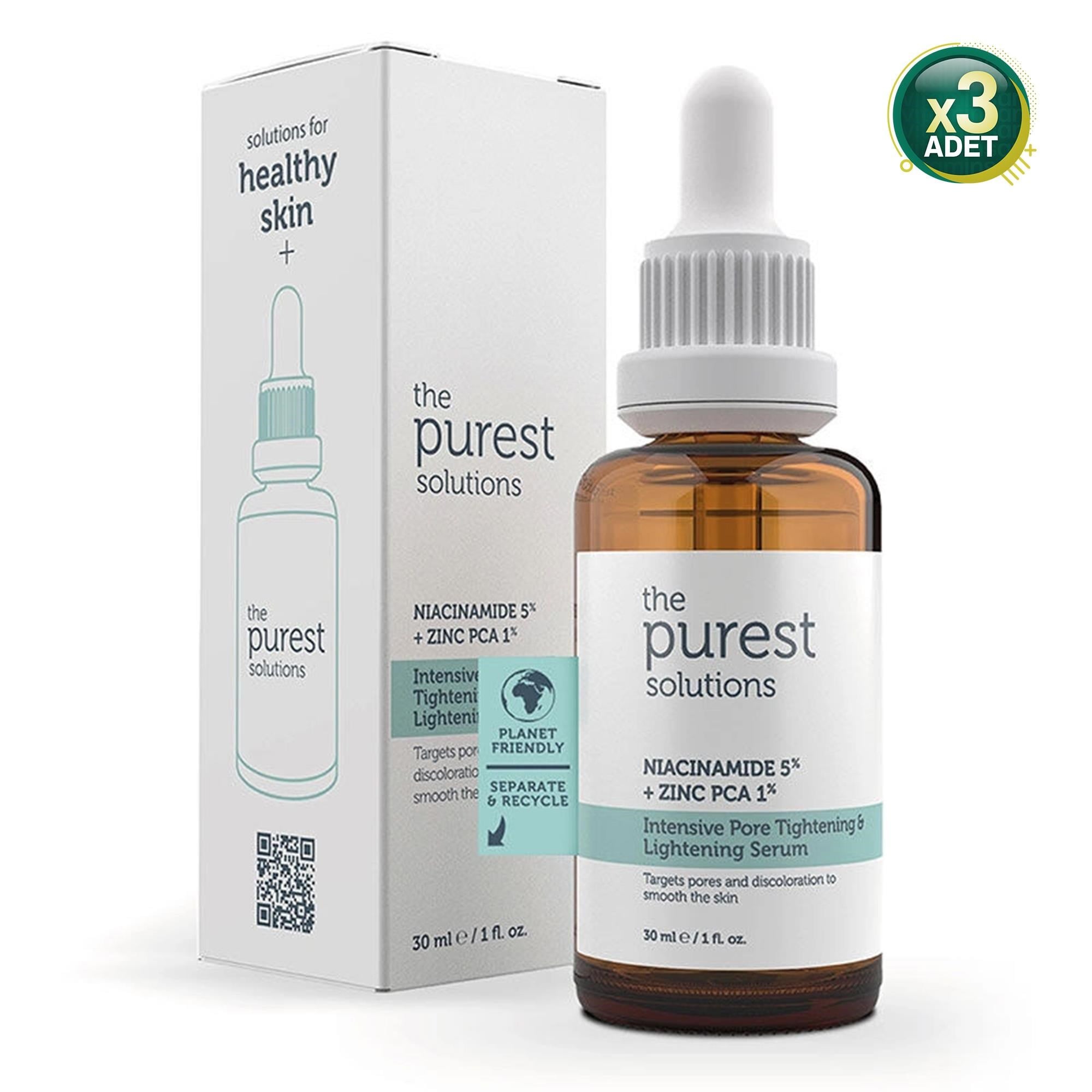 The Purest Solutions Niacinamide 5% + Zinc Gözenek Siyah Nokta ve Akne Giderici Serum 30 ml 3 Adet