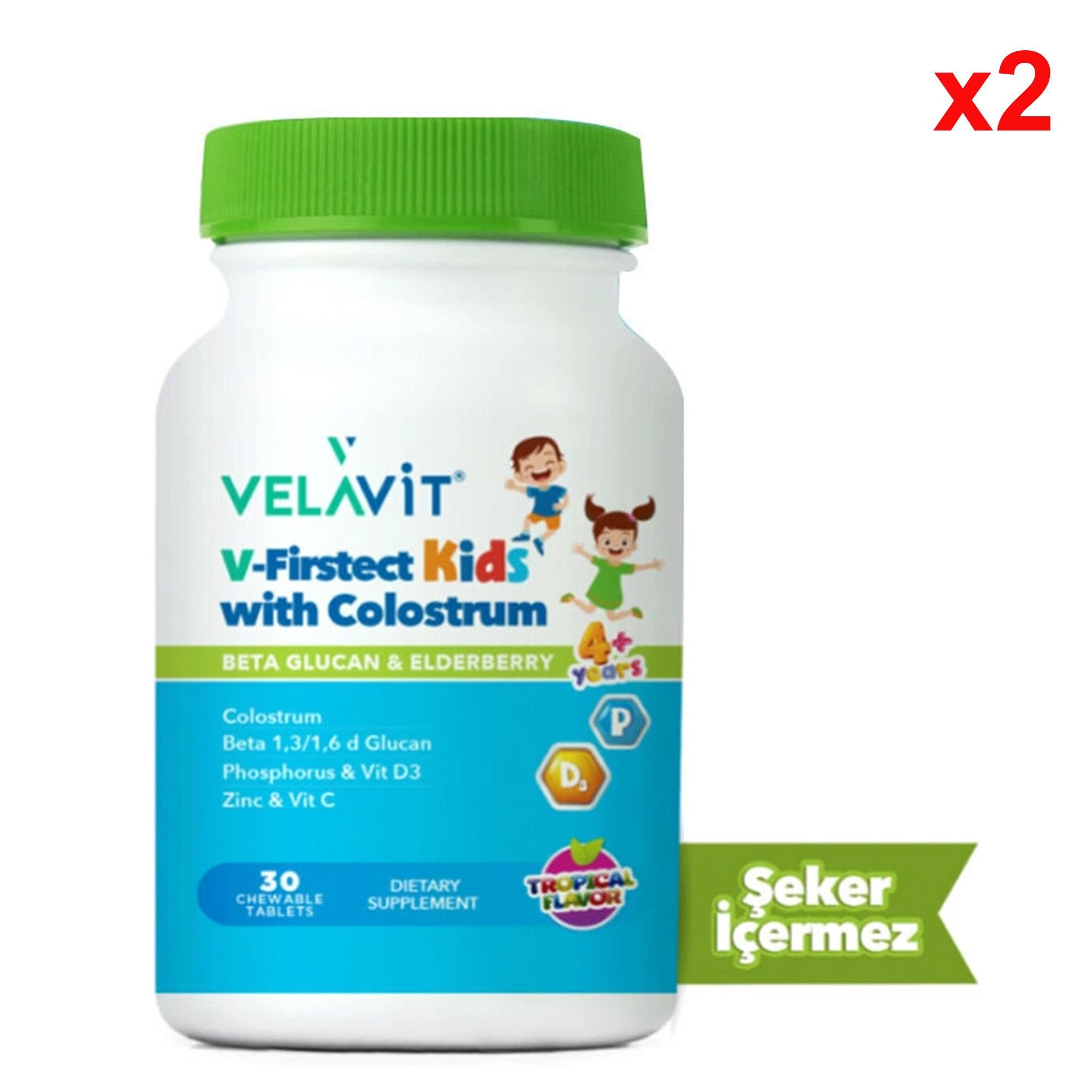Velavit V-Firstect Kids with Colostrum Takviye Edici Gıda 30 Kapsül 2 Adet