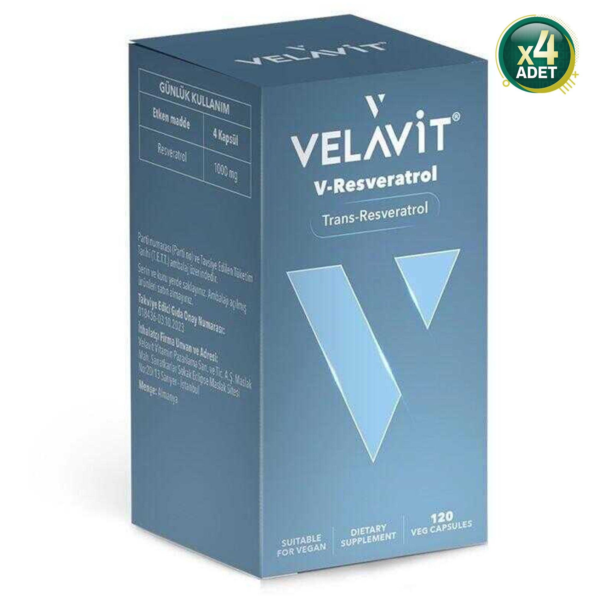 Velavit V-Resveratrol 120 Kapsül 4 Adet