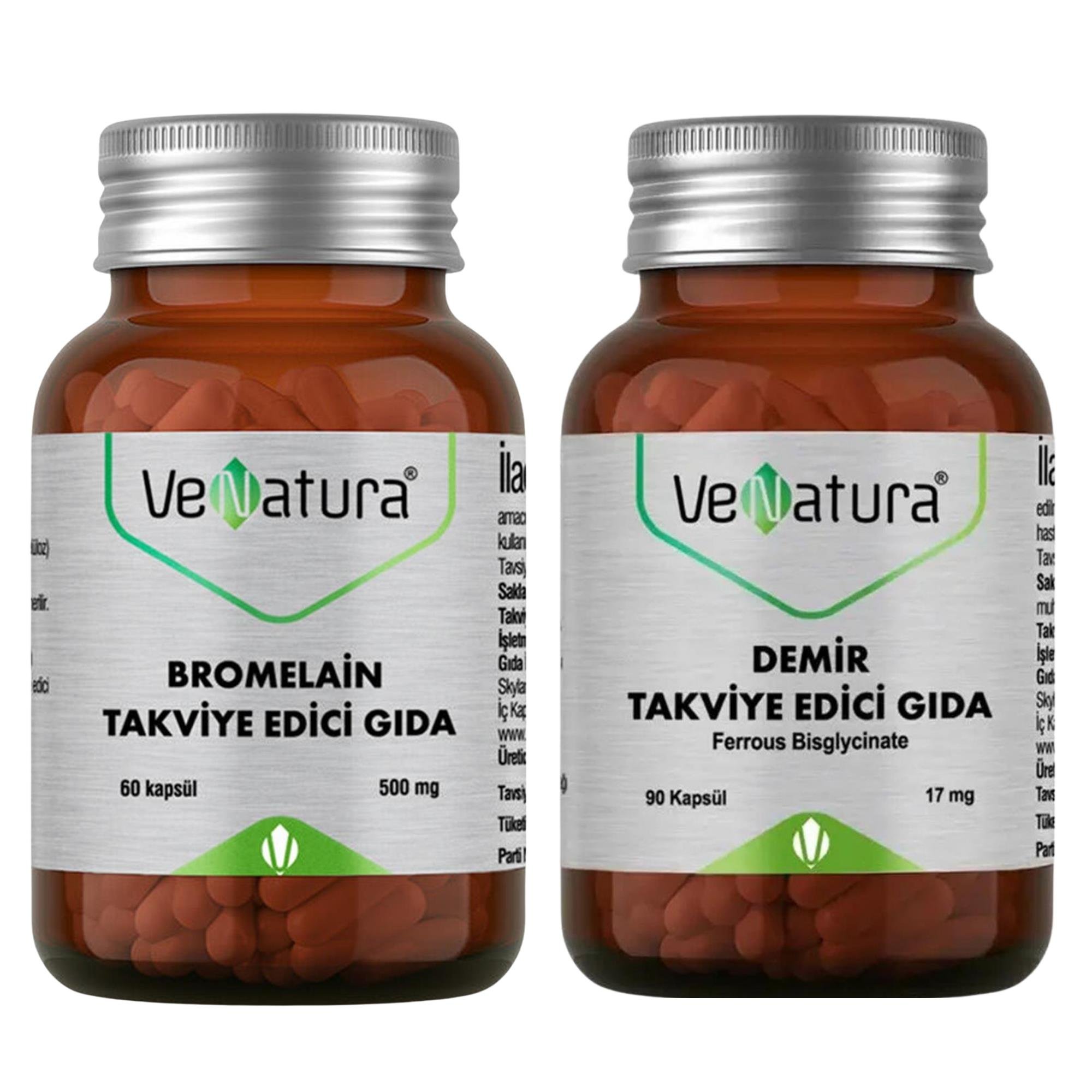 Venatura Bromelain 500 Mg 60 Kapsül +yetişkinler Için Demir (17 Mg) 90 Kapsül