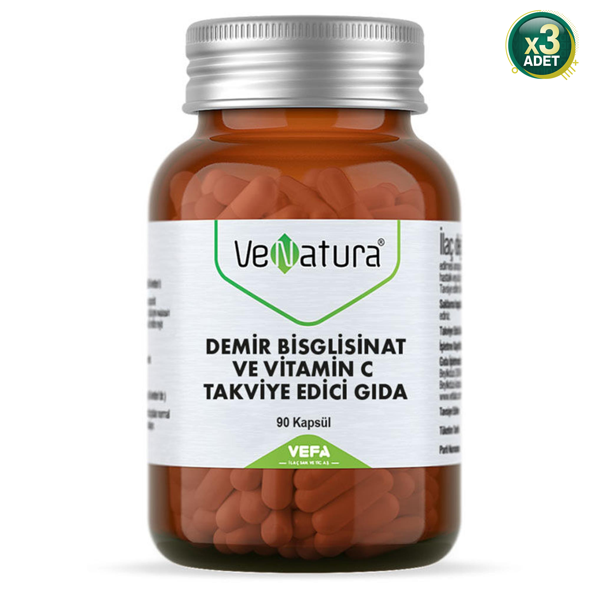 Venatura Demir Bisglisinat ve Vitamin C 90 Kapsül 3'lü