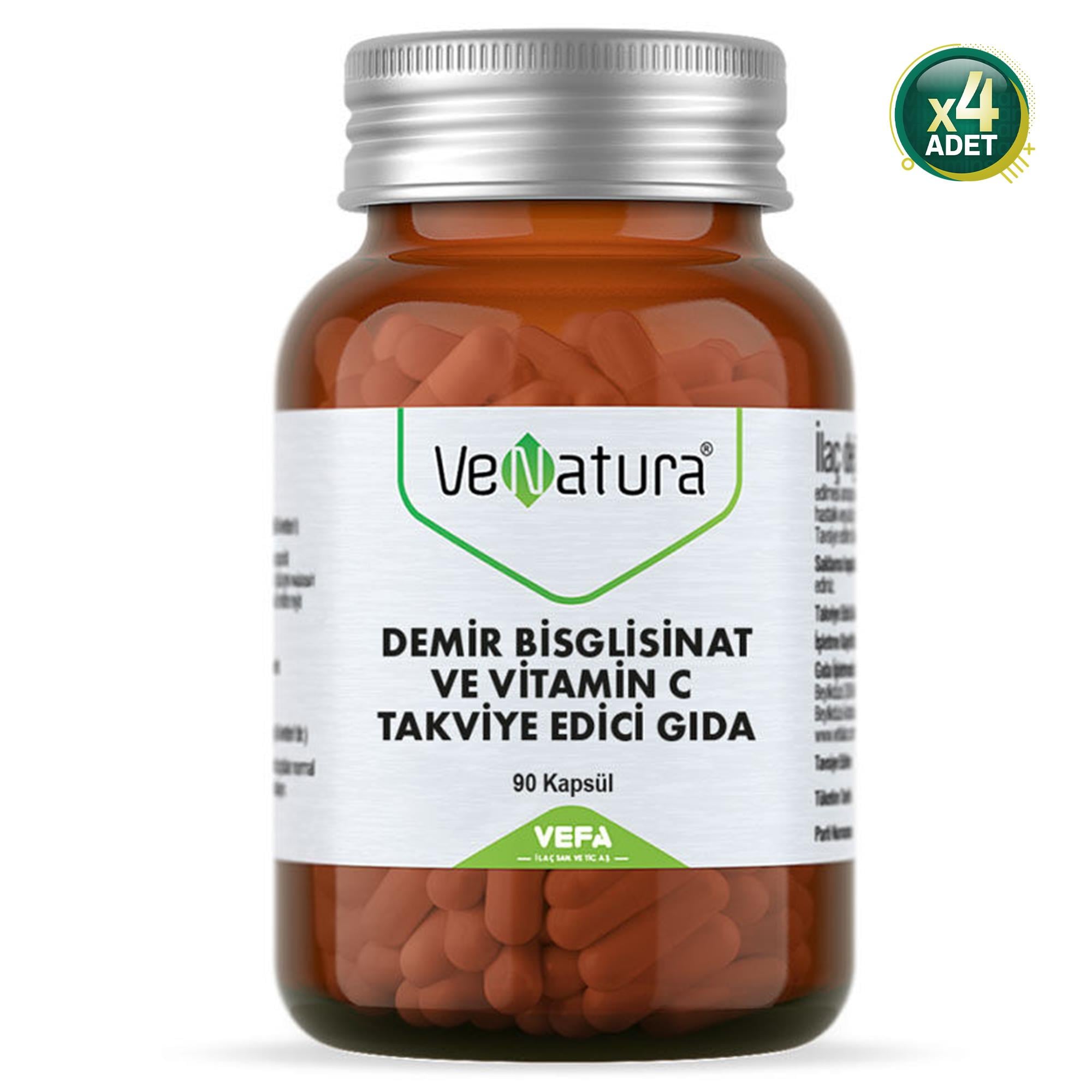 Venatura Demir Bisglisinat ve Vitamin C 90 Kapsül 4 Adet