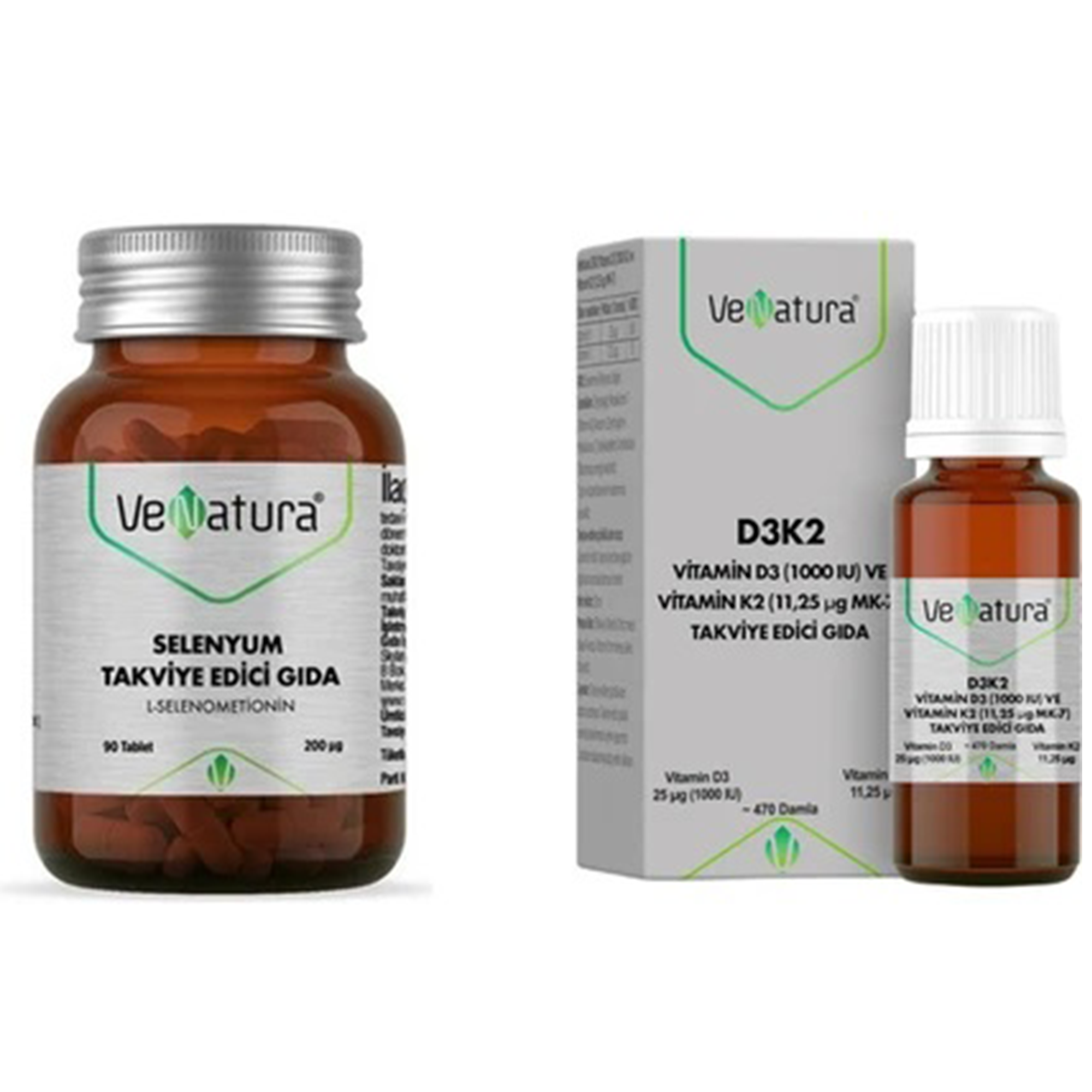 Venatura Selenyum 90 Kapsül + Venatura Vitamin D3K2 Vitamin Takviye Edici Gıda