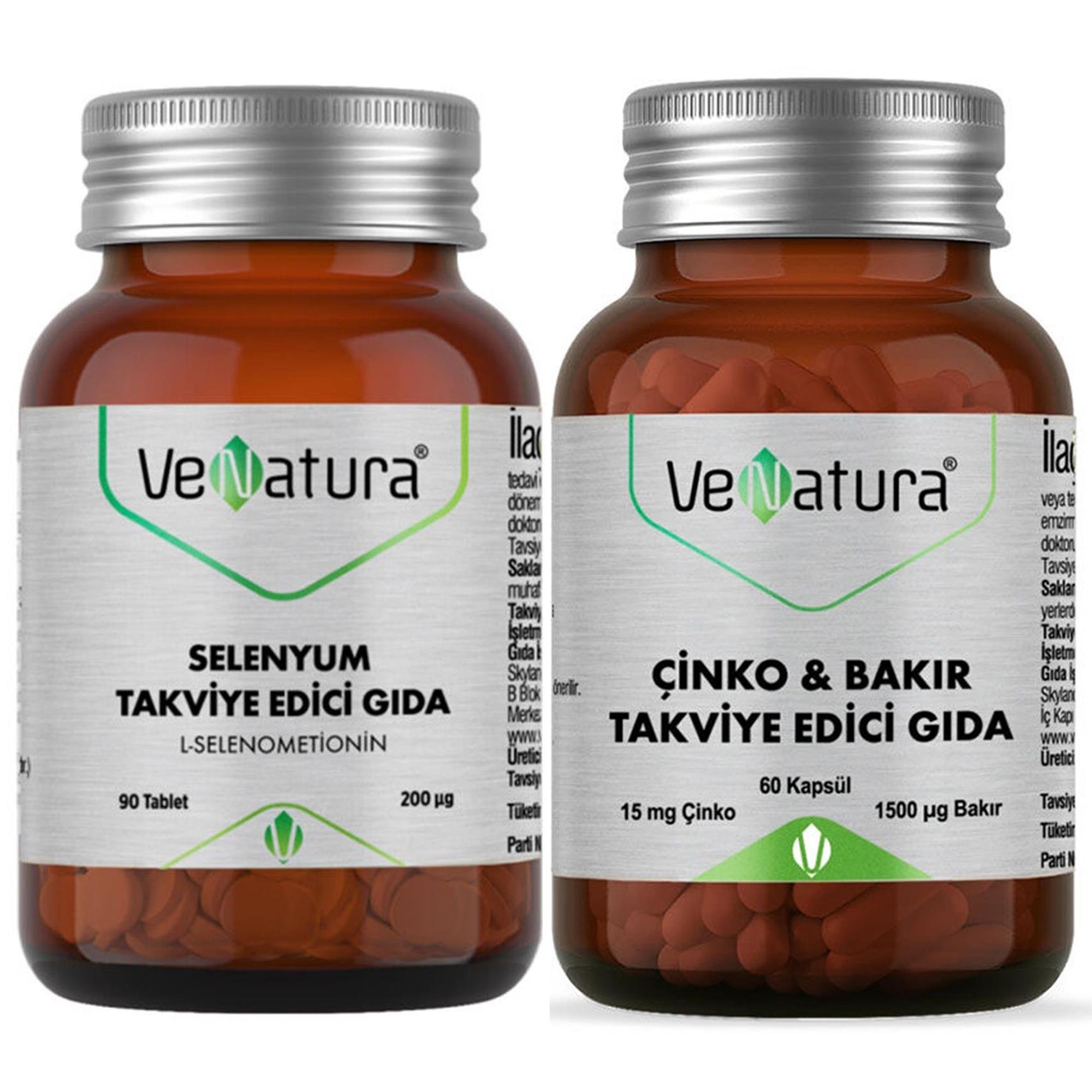 Venatura Vefa Selenyum Takviyesi 90 Tablet + Çinko(15 Mg) & BAKIR(1500 Μg) Takviye Edici Gıda 60 Kapsül