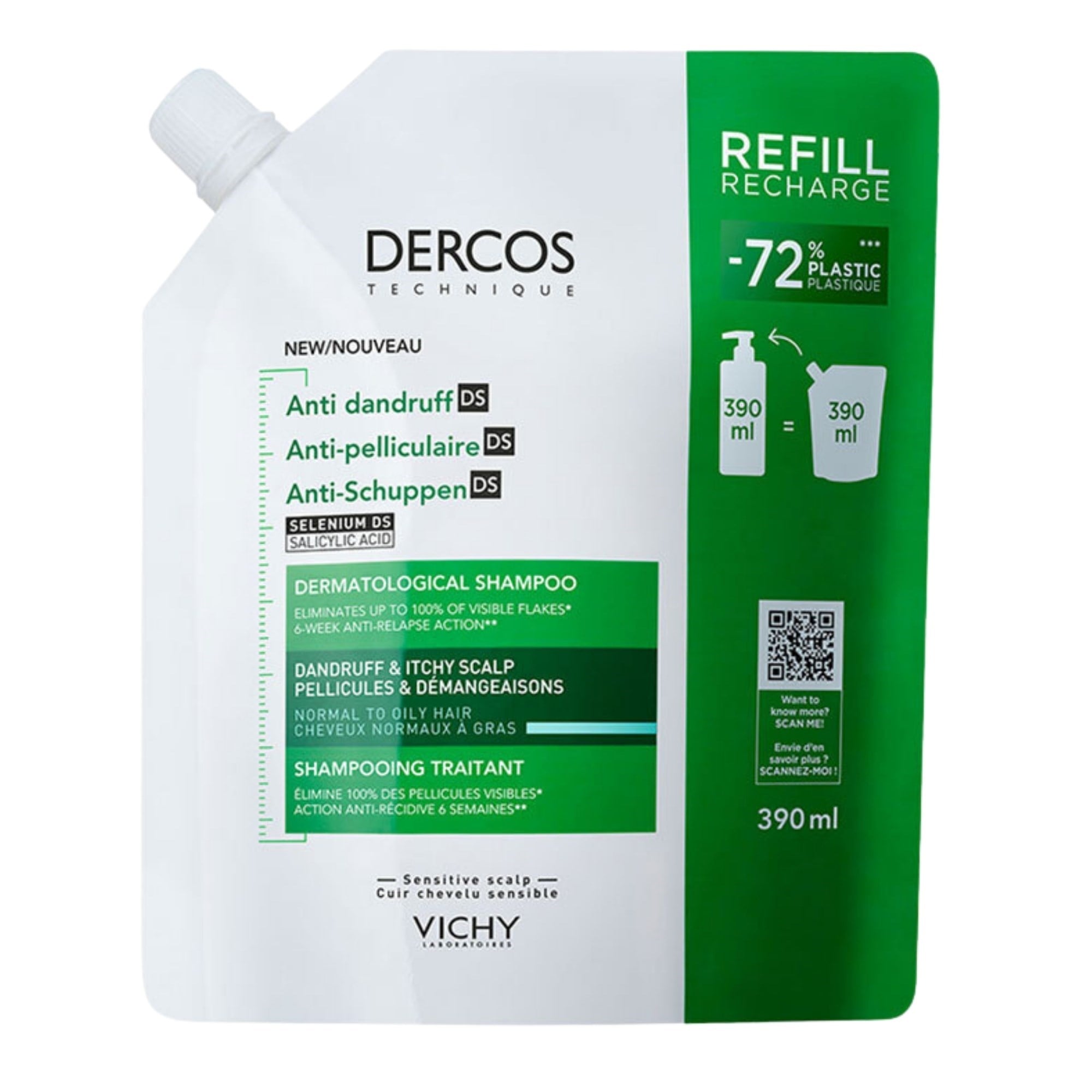 Vichy Dercos Normal ve Yağlı Saçlar için Refill 390 ml Kepek Şampuanı