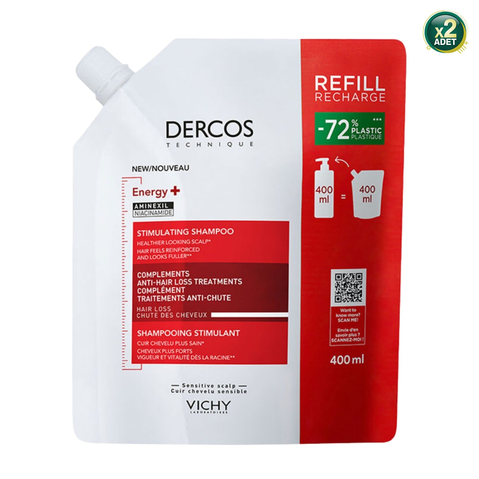 Vichy Dercos Refill 400 ml Saç Dökülmesine Karşı Tamamlayıcı Şampuan 2'li Paket