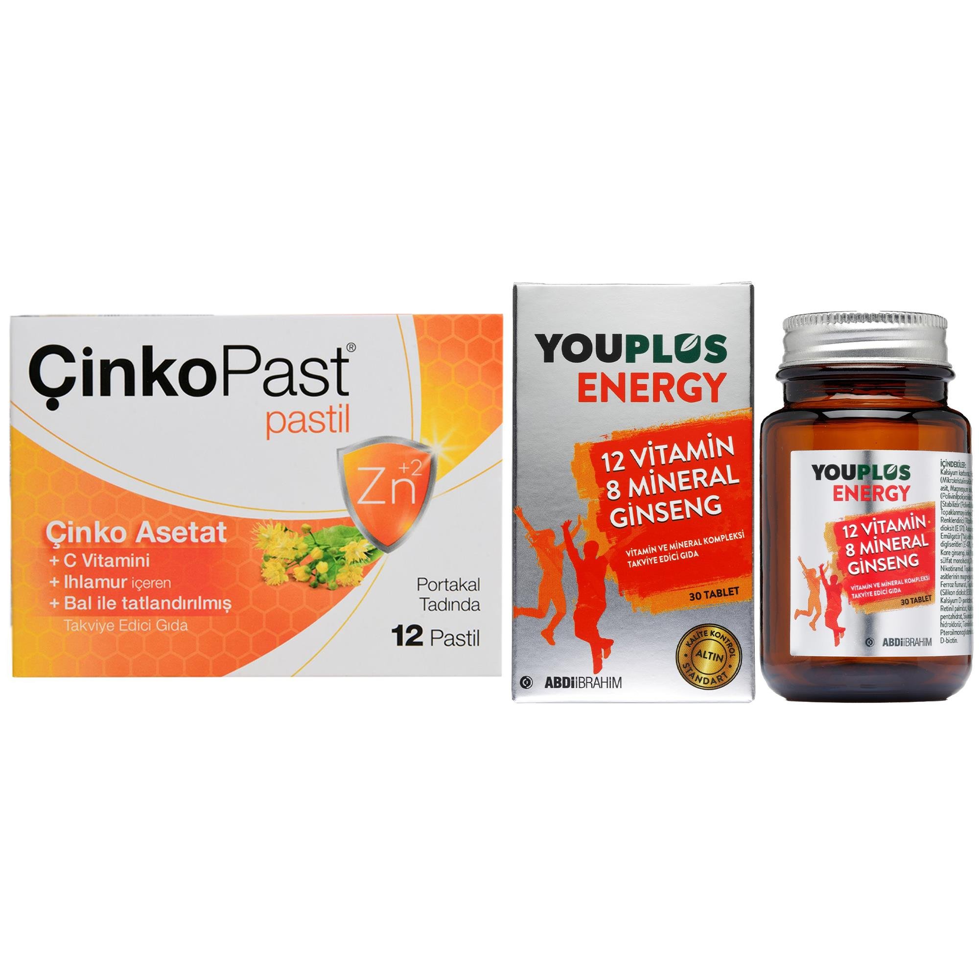 Youplus Energy Vitamin ve Mineral Kompleksi 30 Tablet Çinkopast Portakal Aromalı Pastil Hediyeli