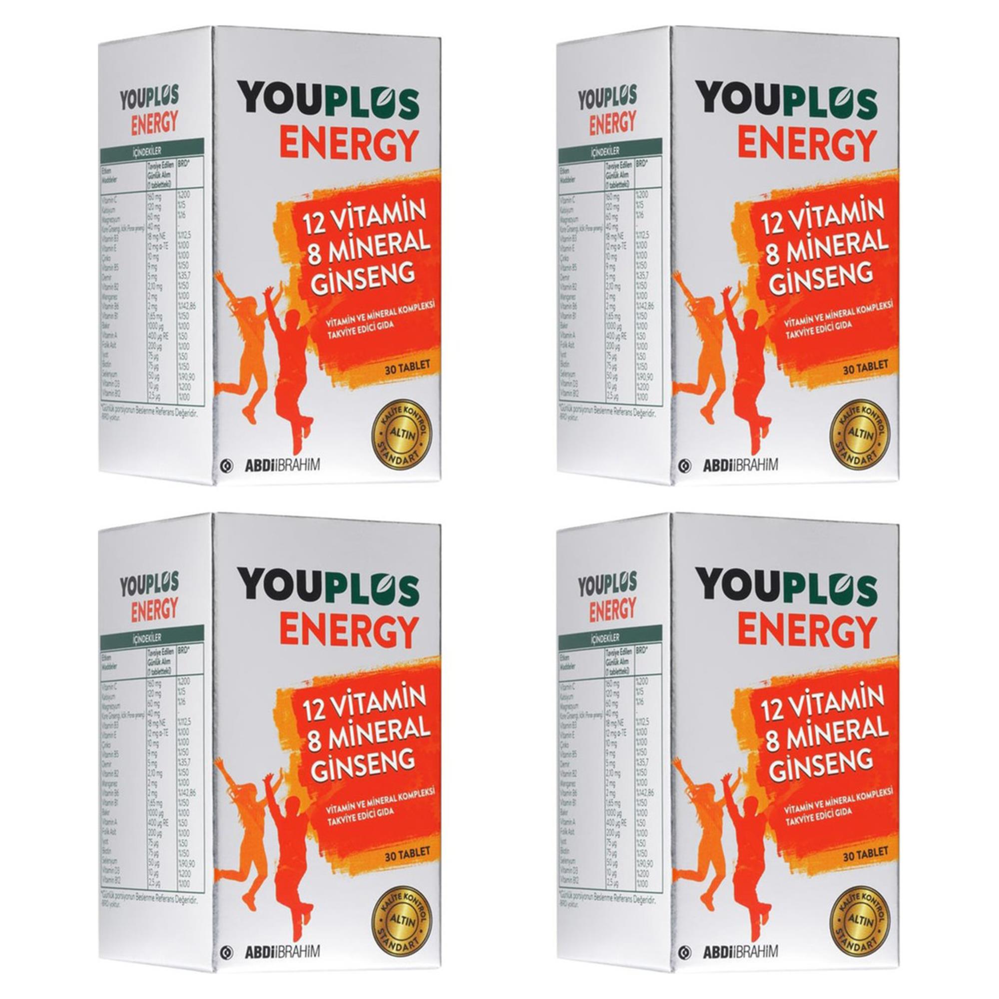 Youplus Energy Vitamin ve Mineral Kompleksi 30 Tablet- 4 Adet