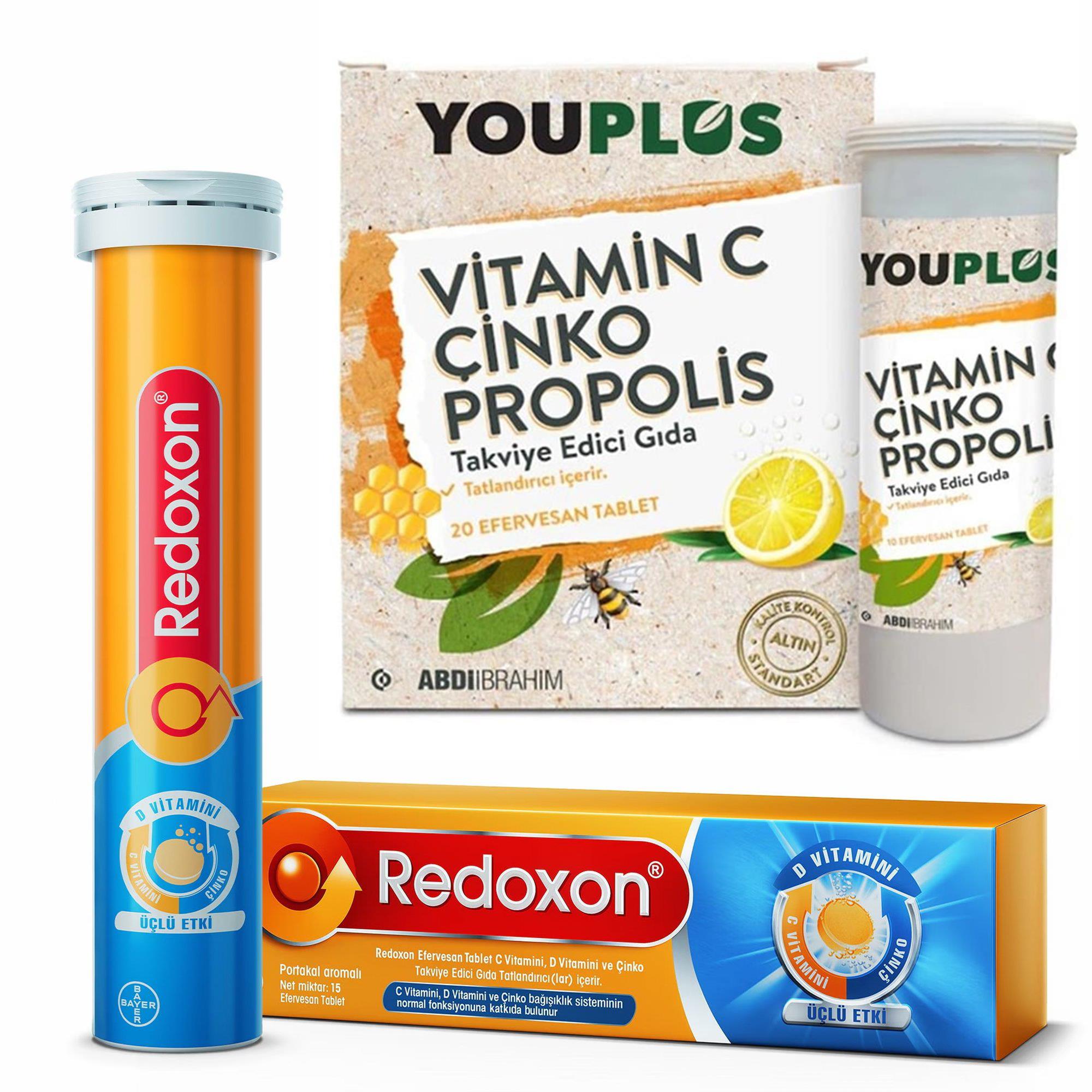 Youplus Vitamin C Çinko Propolis 20 Efervesan Tablet & Redoxon Üçlü Etki 15 Efervesan Tablet