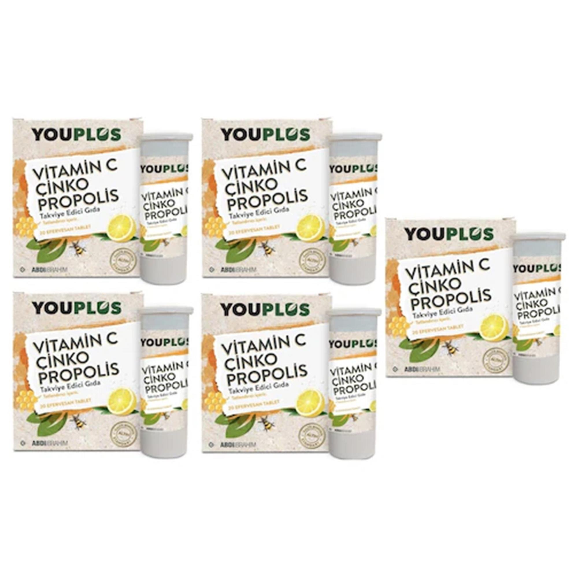 Youplus Vitamin C Çinko Propolis 20 Efervesan Tablet 5 Adet