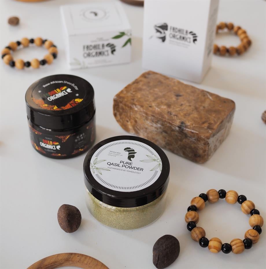 3Lü Büyük Set (100gr Shea Yağı + 250gr Afrika Sabunu + 50gr Qasil Tozu)