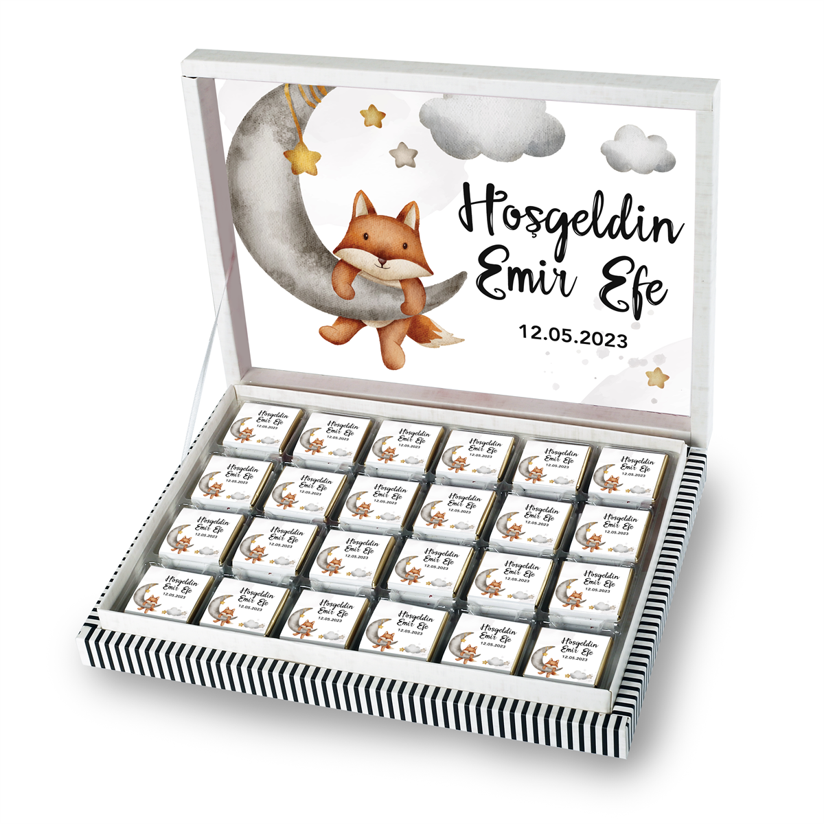Erkek Bebek Çikolatası 500g (72 Adet) - Özel Baskı ve Sargılı Sütlü Madlen - Model-16