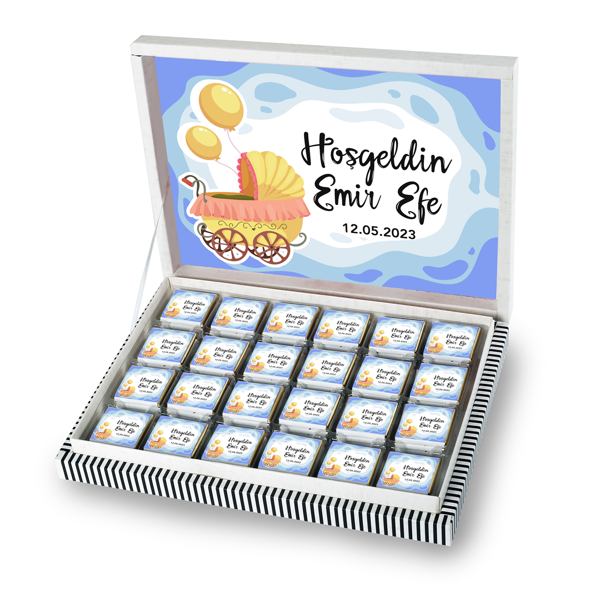 Erkek Bebek Çikolatası 500g (72 Adet) - Özel Baskı ve Sargılı Sütlü Madlen - Model-5
