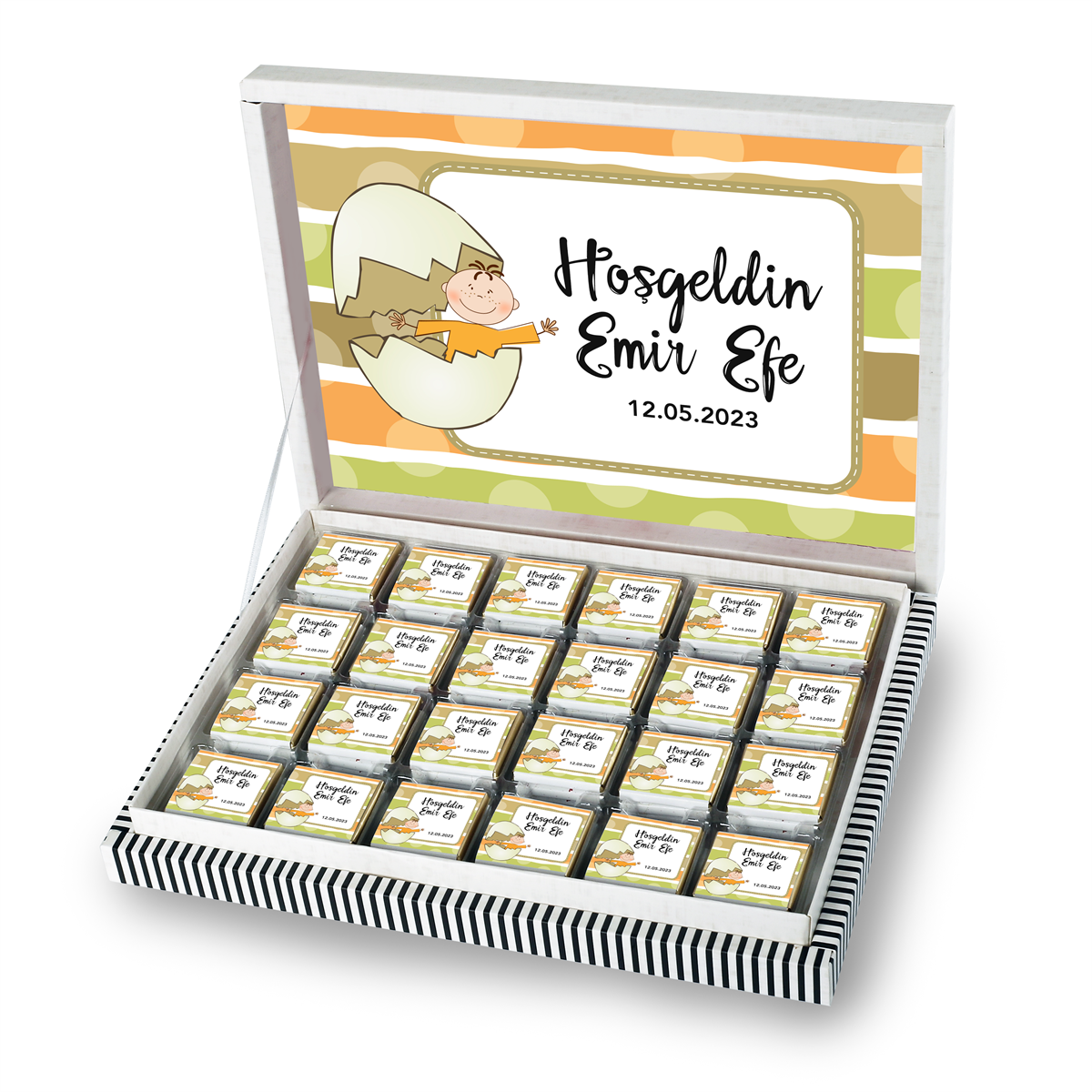 Erkek Bebek Çikolatası 500g (72 Adet) - Özel Baskı ve Sargılı Sütlü Madlen - Model-10