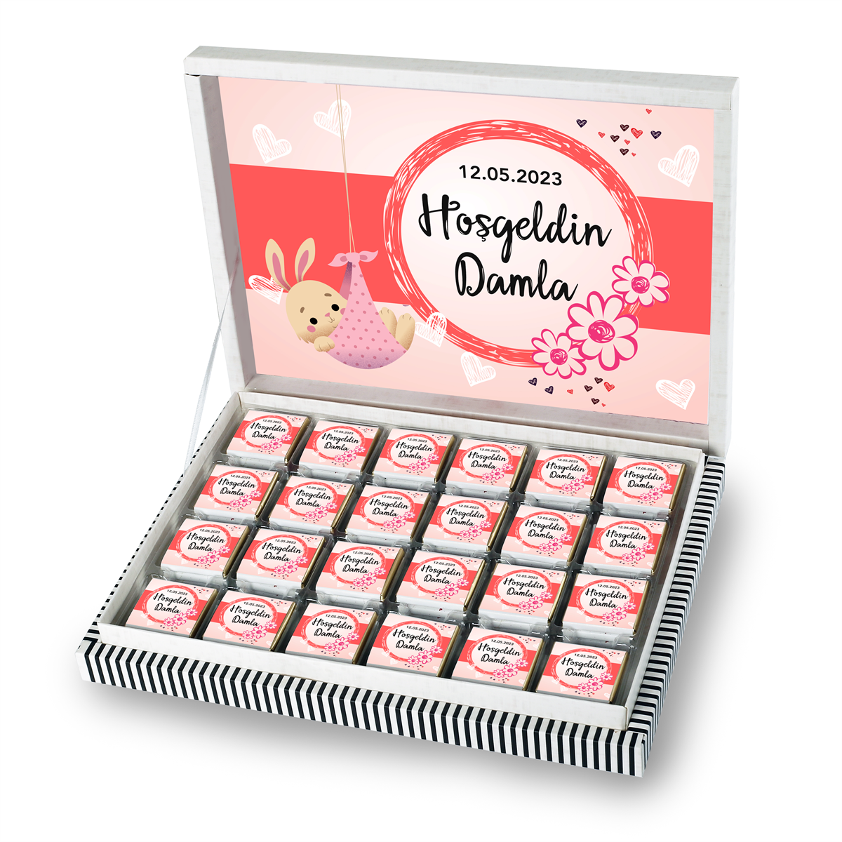 Kız Bebek Çikolatası 500g (72 Adet) - Özel Baskı ve Sargılı Sütlü Madlen - Model-1 