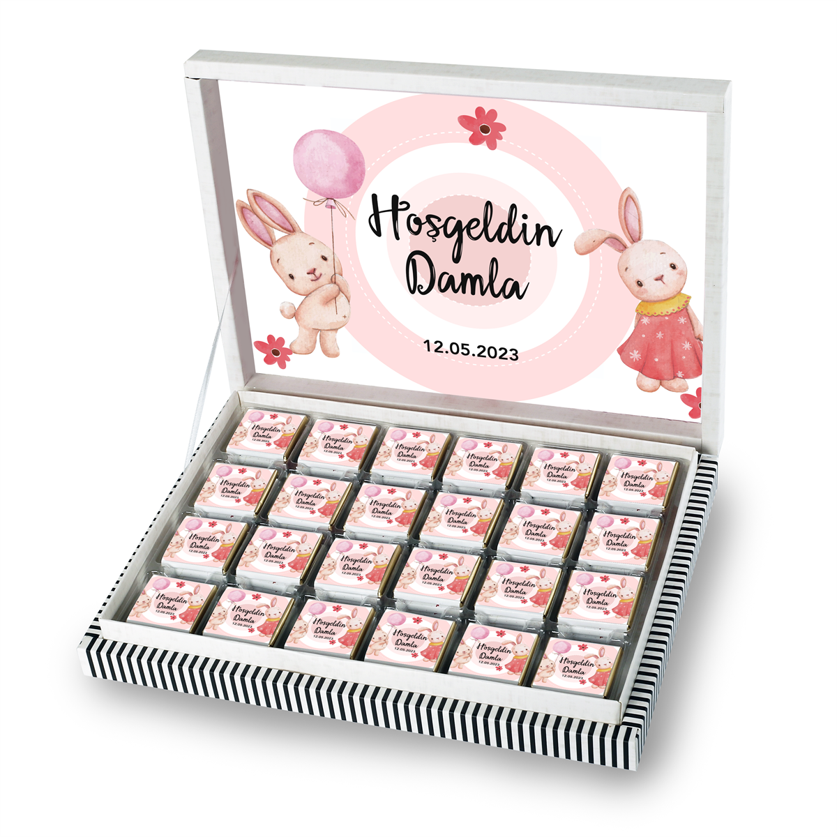 Kız Bebek Çikolatası 500g (72 Adet) - Özel Baskı ve Sargılı Sütlü Madlen - Model-15