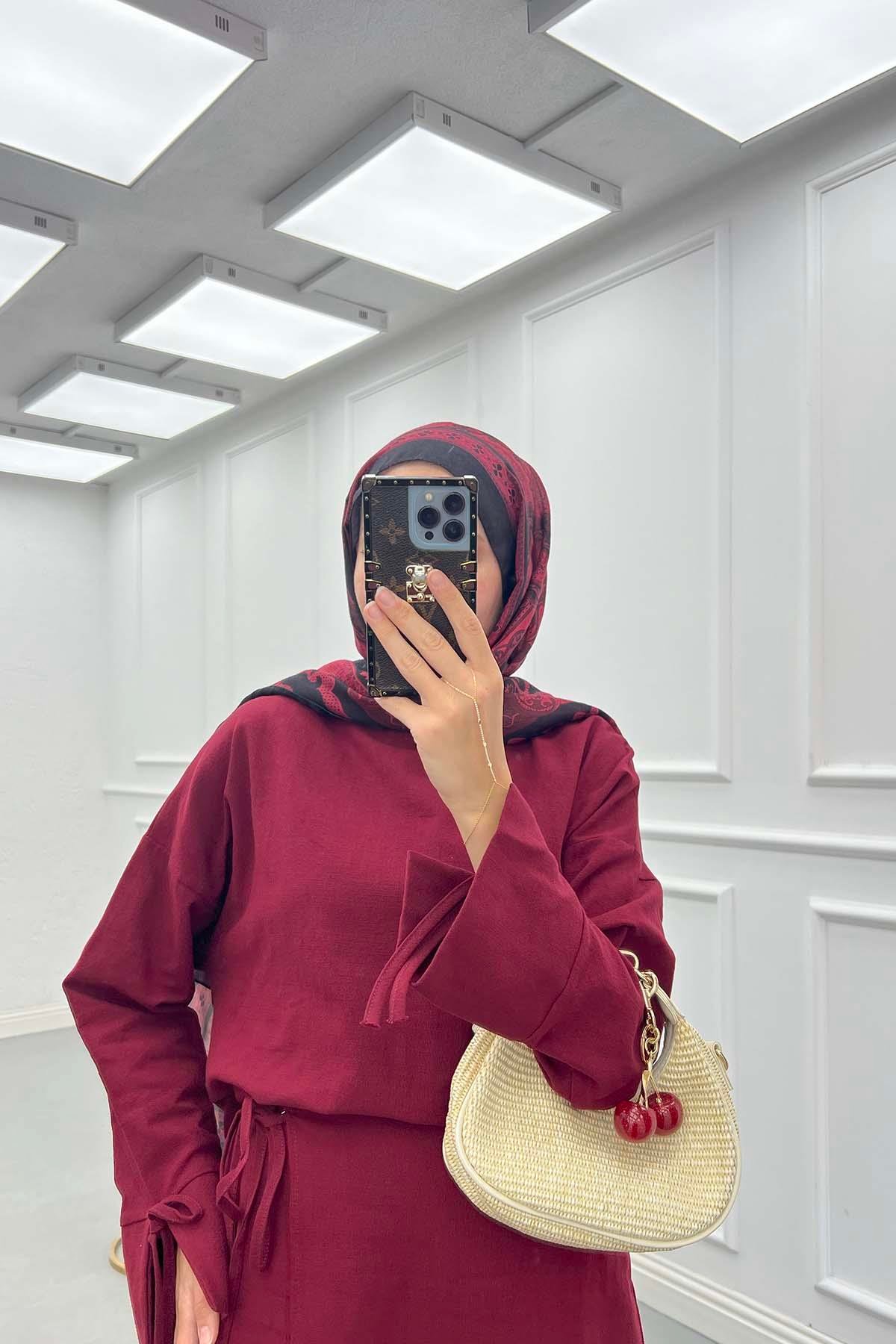 Anvelop Etekli Keten Takım Bordo