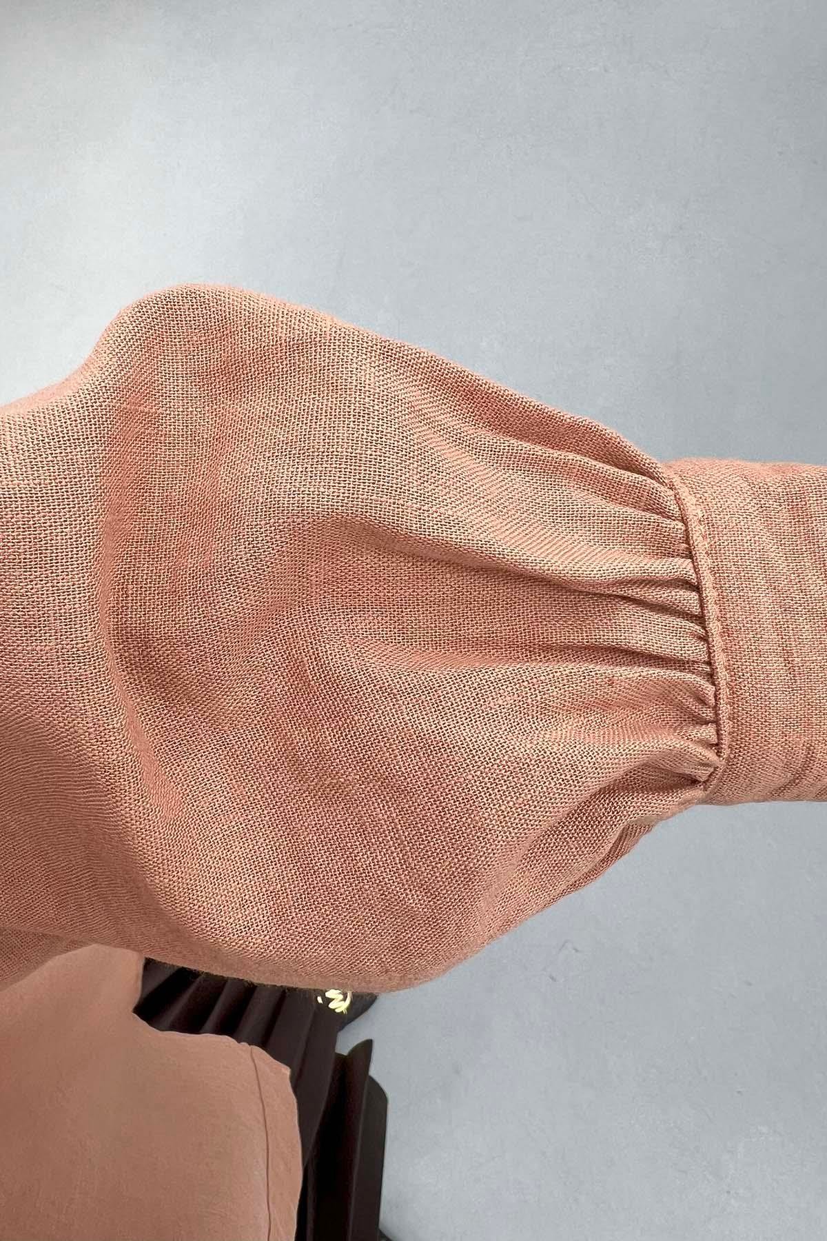 Arkası Nakışlı Pullu Kimono Camel