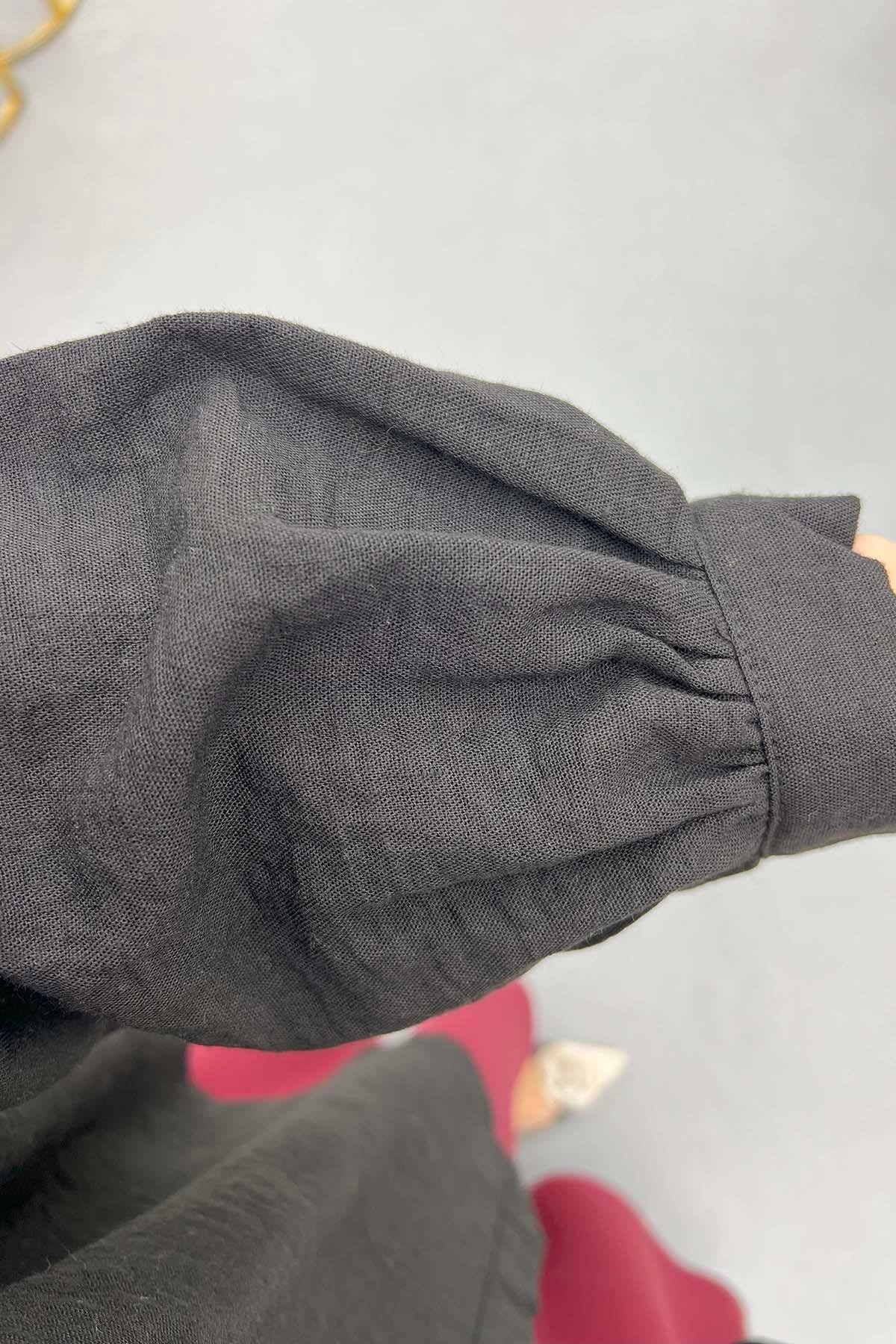 Arkası Nakışlı Pullu Kimono Siyah