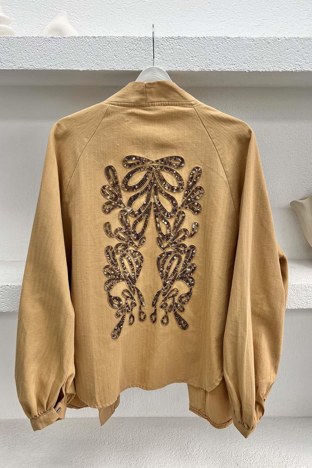 Arkası Pullu Kimono Camel