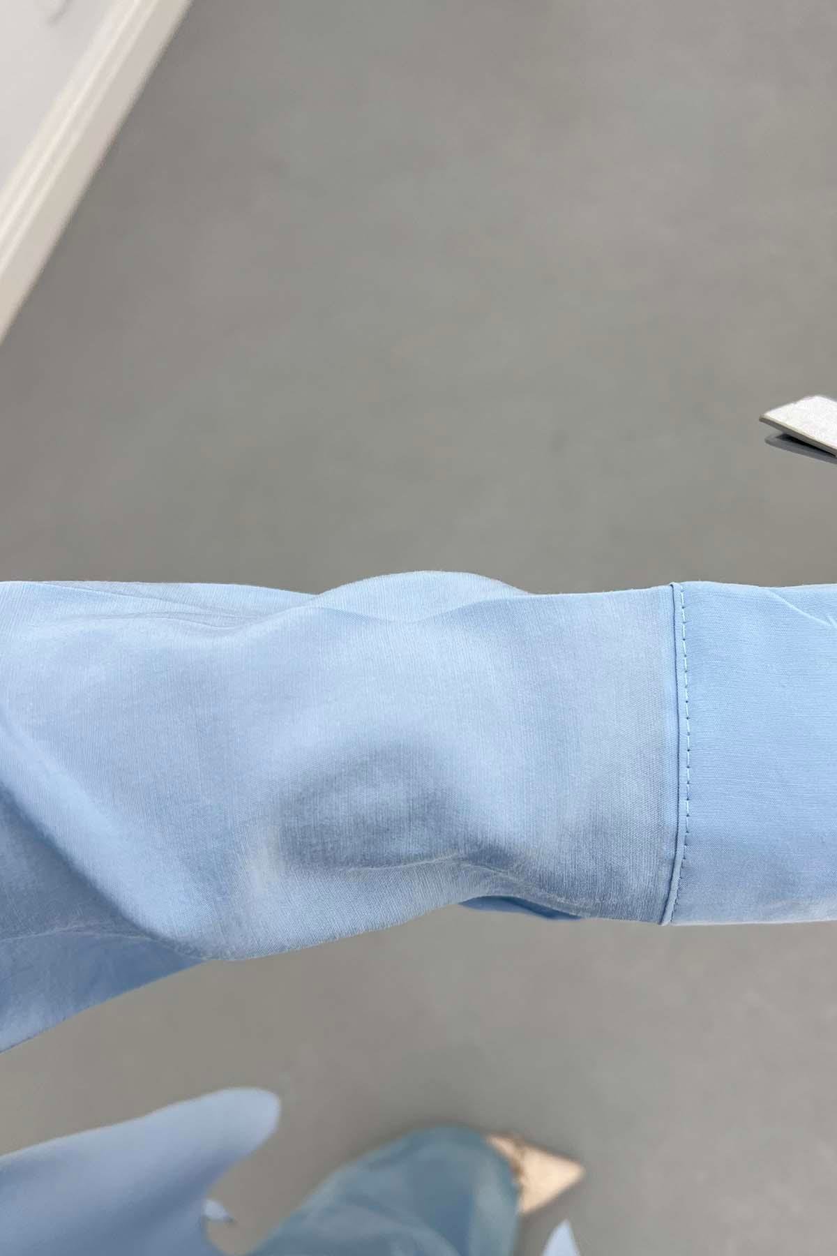 Arkası uzun Yırtmaç Detaylı Gömlek Bebe Mavi