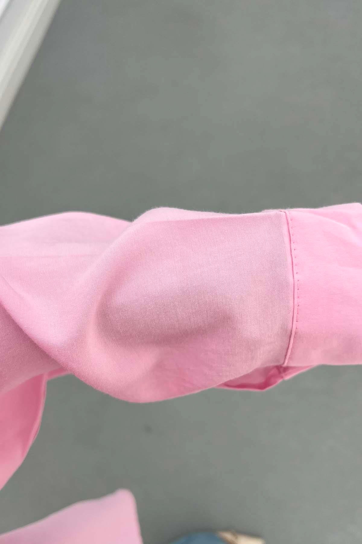 Arkası uzun Yırtmaç Detaylı Gömlek Pembe