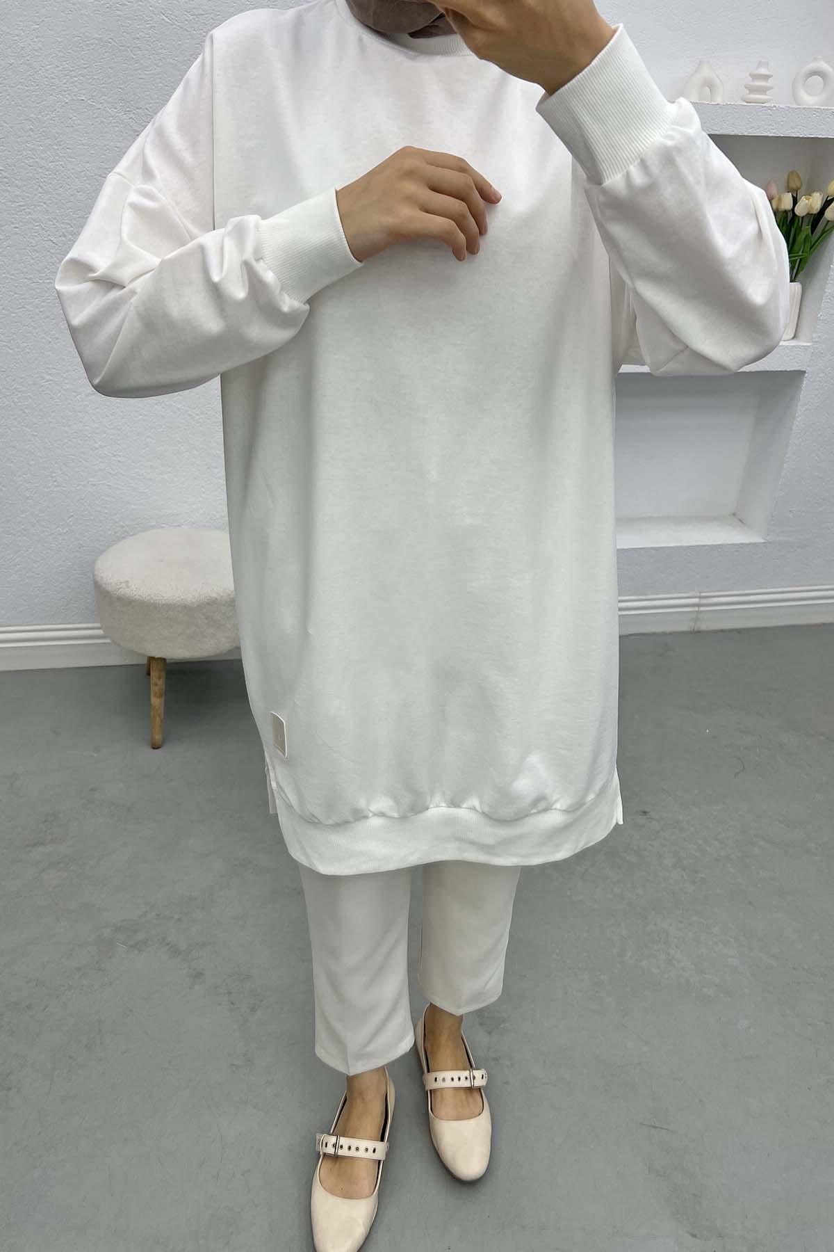 Armalı Sweatshirt Beyaz
