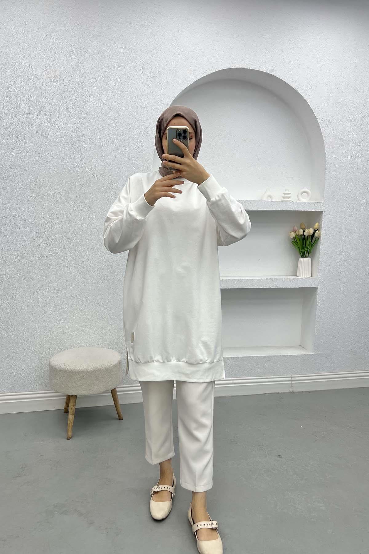 Armalı Sweatshirt Beyaz