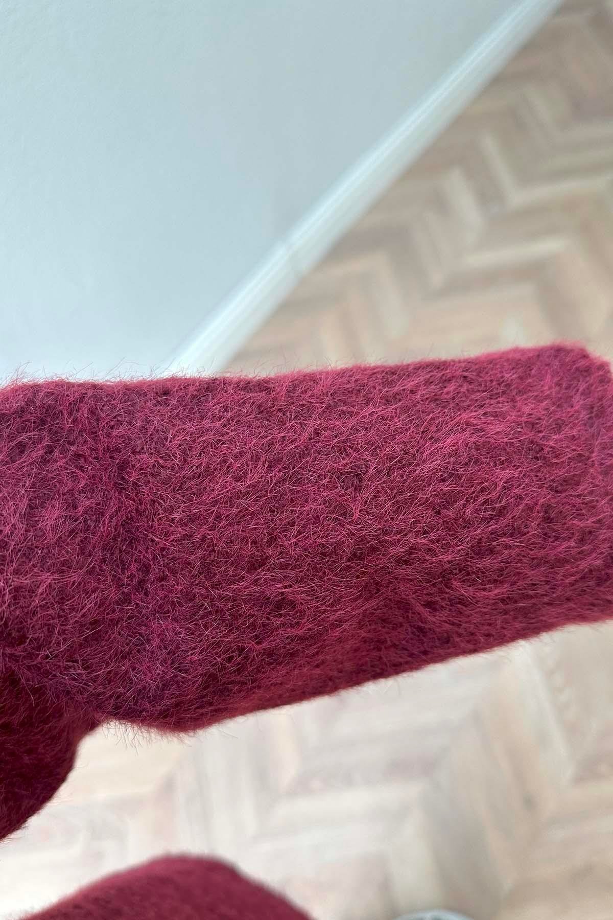 Asimetrik Düğmeli Kaşe Ceket Bordo