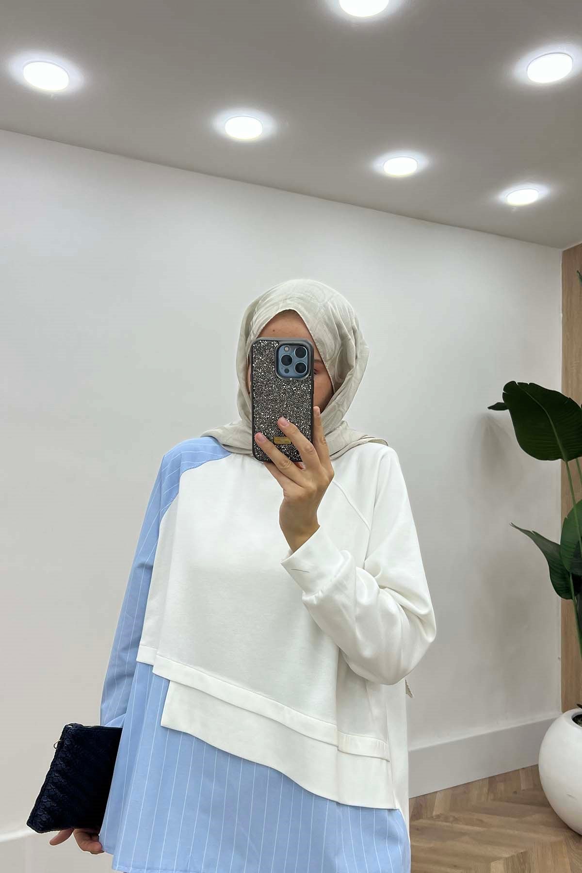 Asimetrik Kesim Çizgili Tunik Bebe Mavi