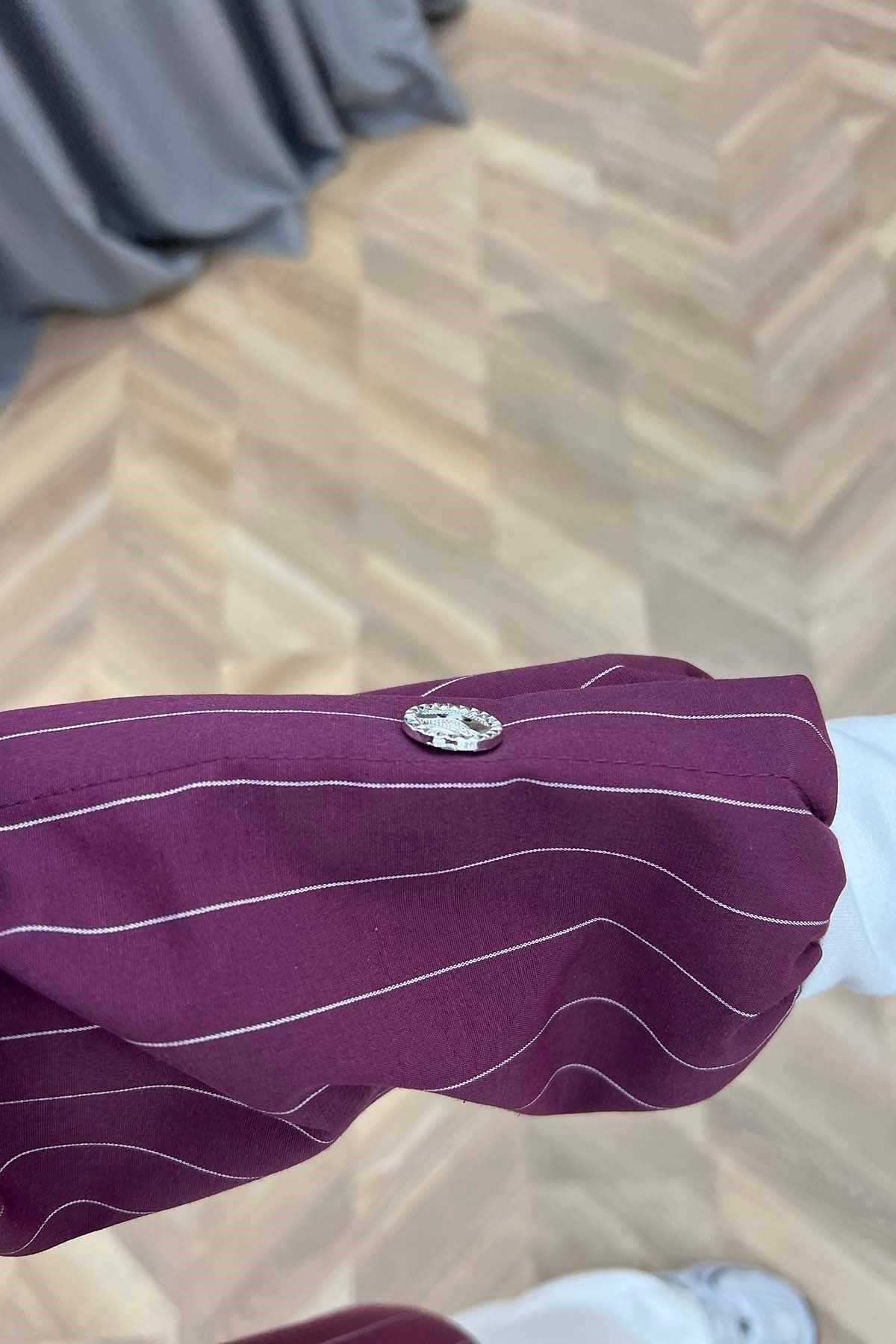Asimetrik Kesim Çizgili Tunik Bordo