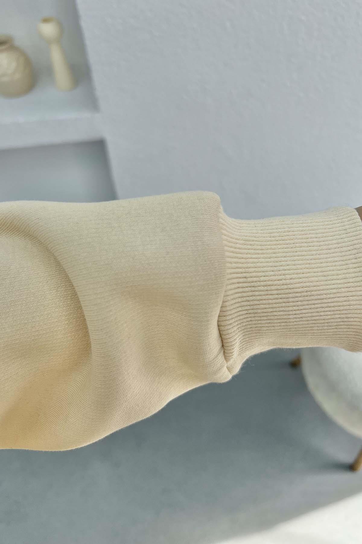 Asimetrik Kesim Sweatshirt Bej