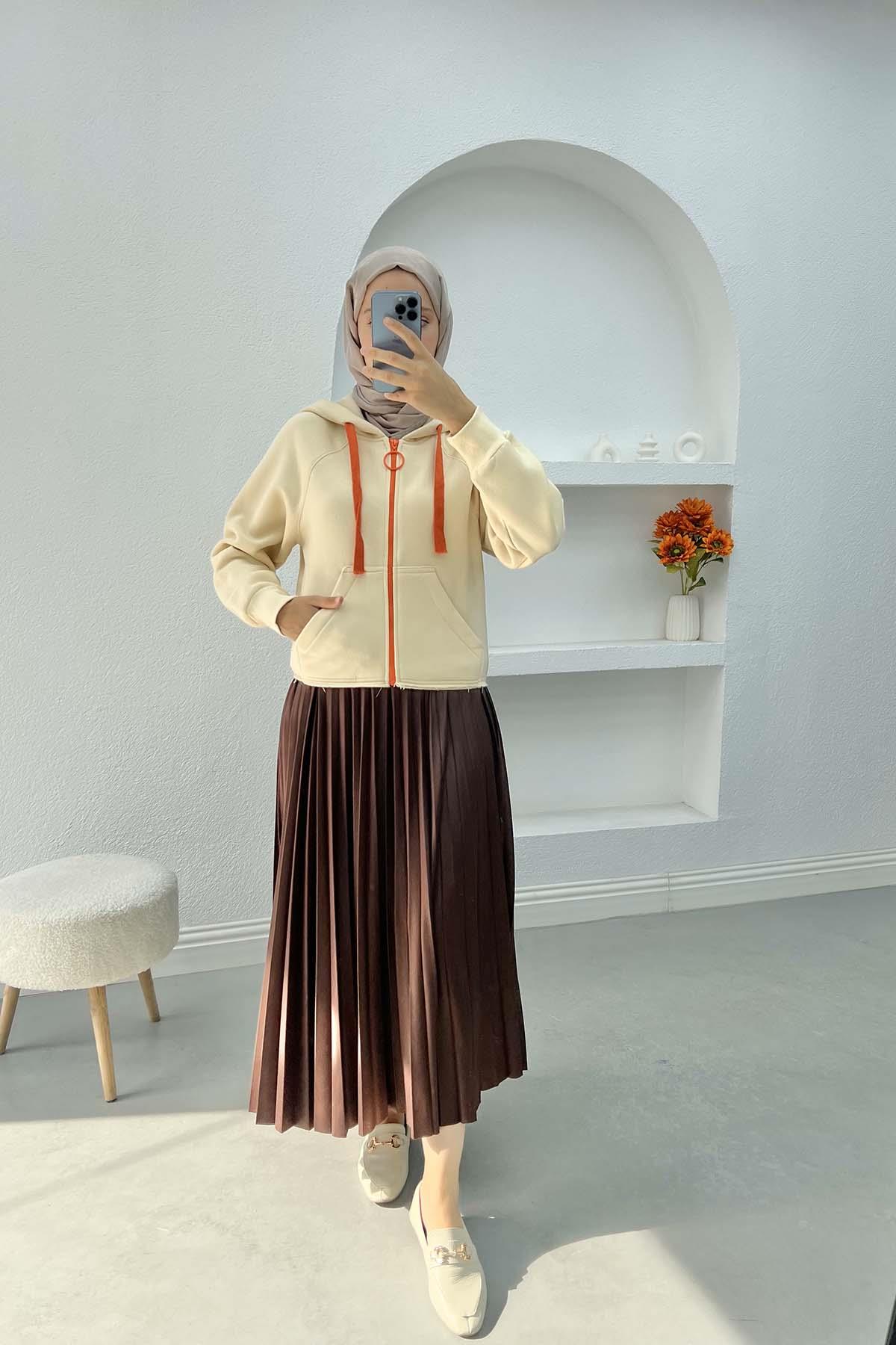 Asimetrik Kesim Sweatshirt Bej