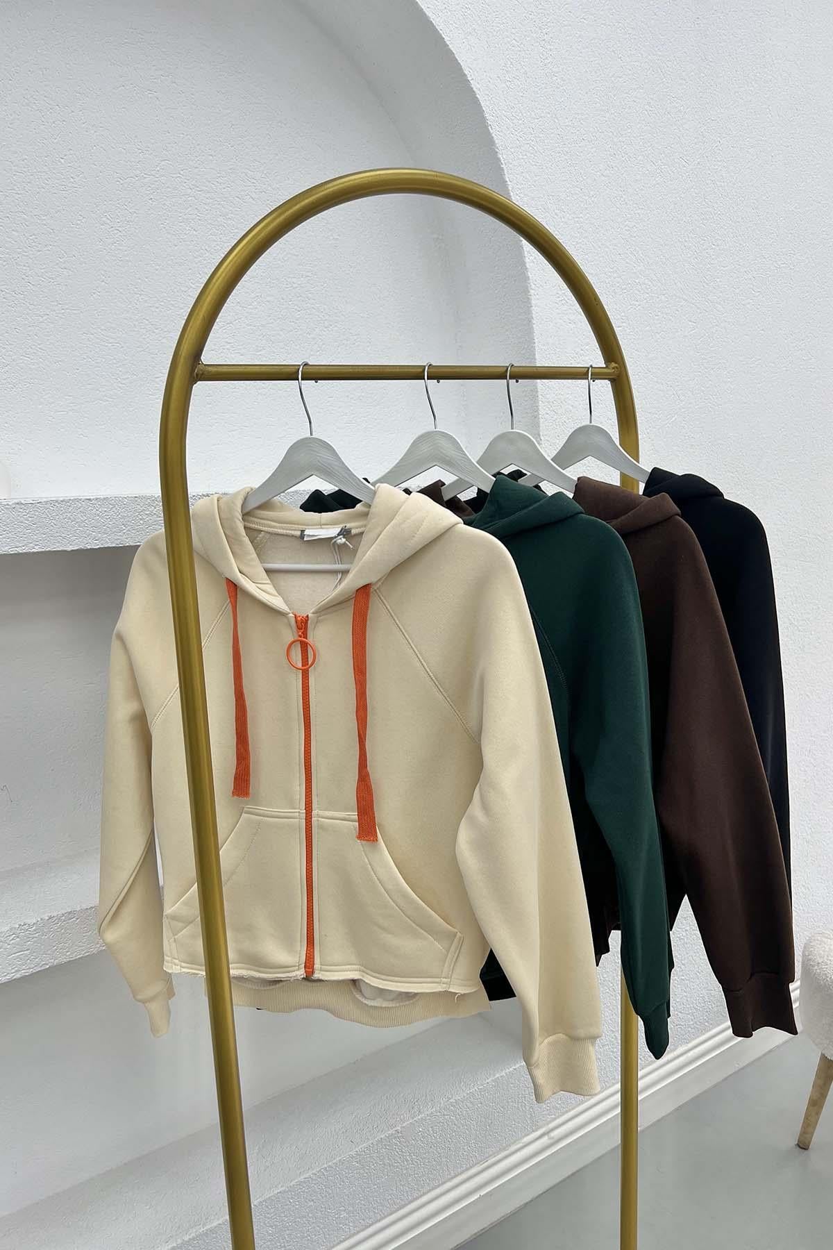 Asimetrik Kesim Sweatshirt Bej
