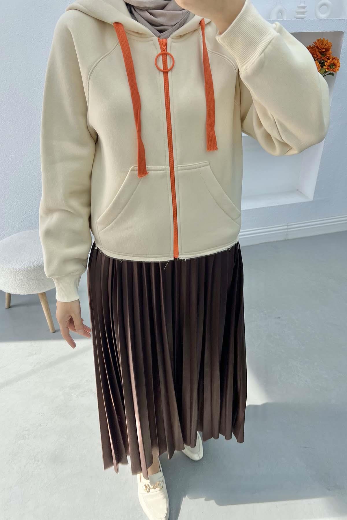 Asimetrik Kesim Sweatshirt Bej