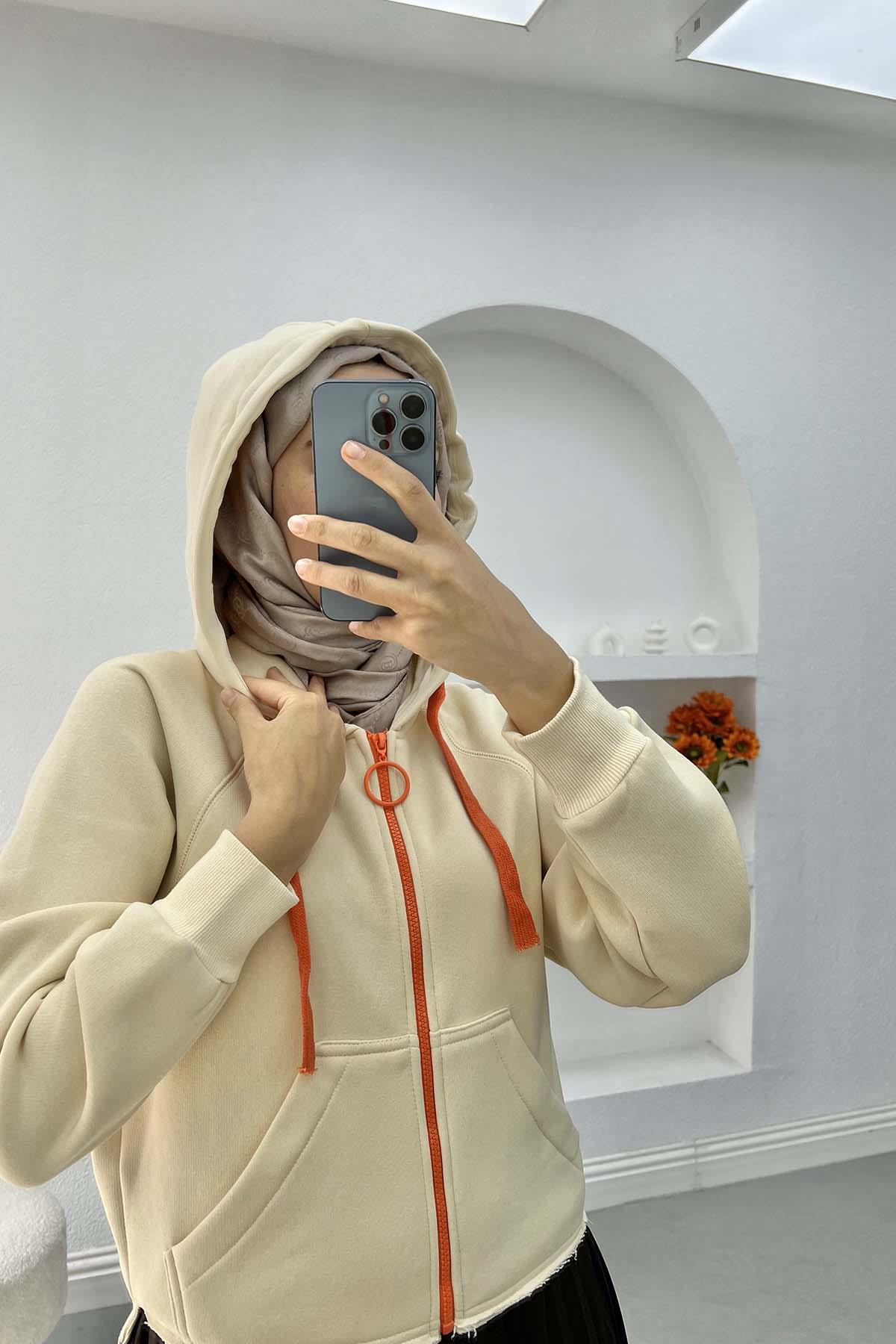 Asimetrik Kesim Sweatshirt Bej