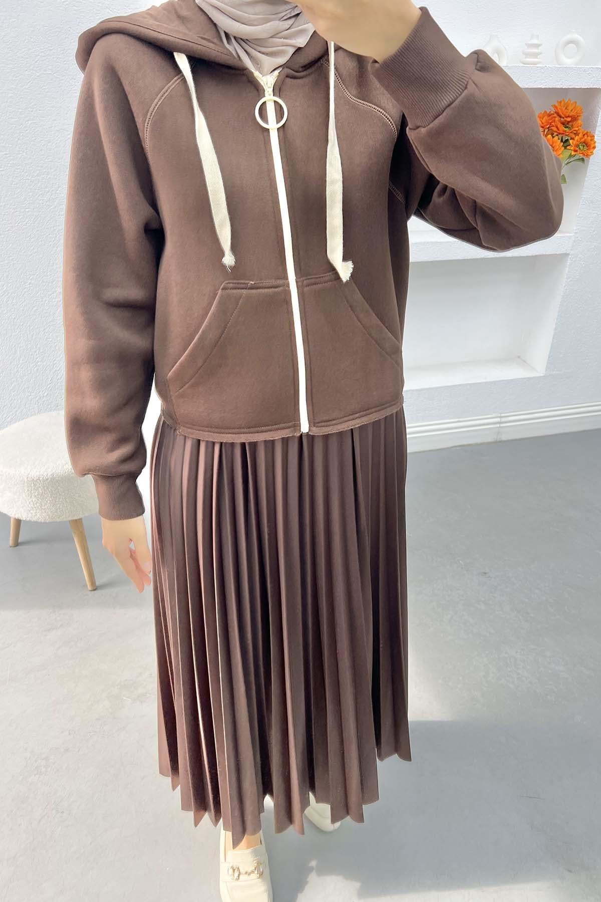 Asimetrik Kesim Sweatshirt Kahve
