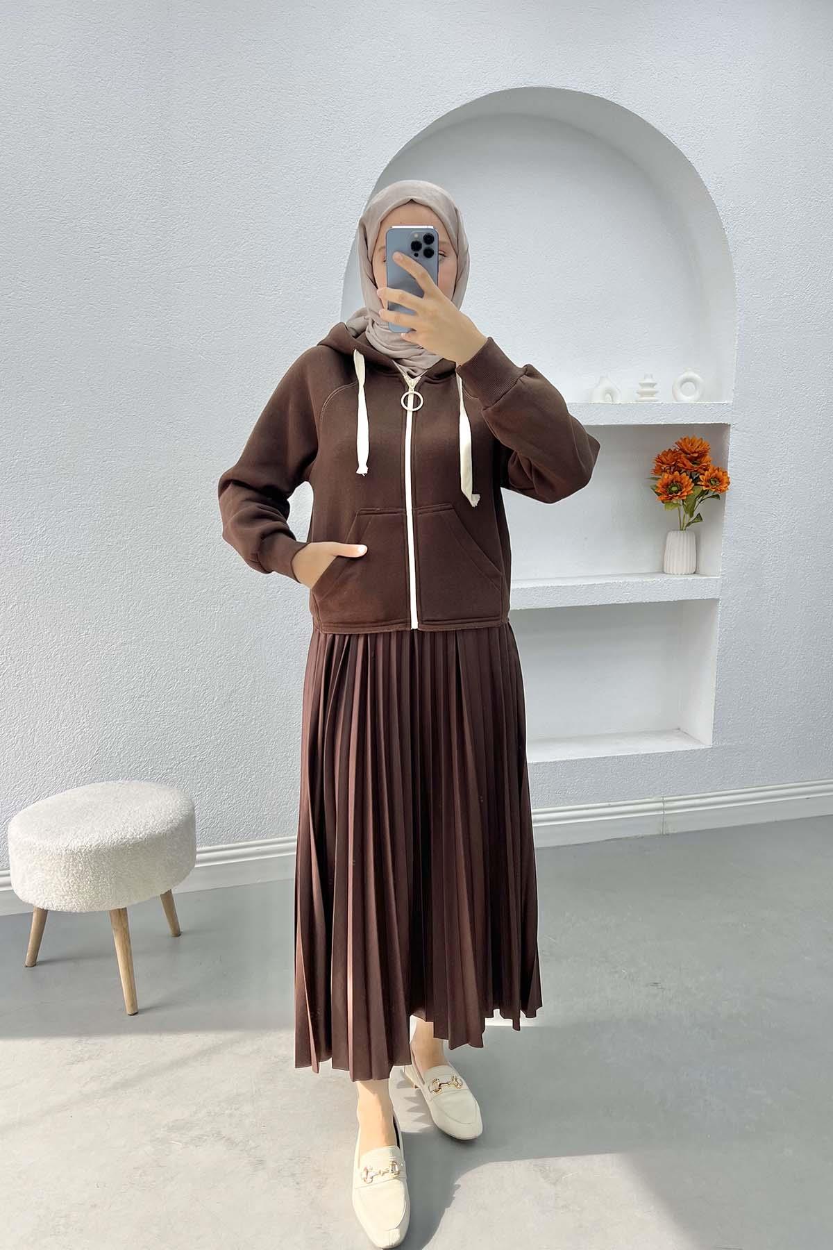 Asimetrik Kesim Sweatshirt Kahve