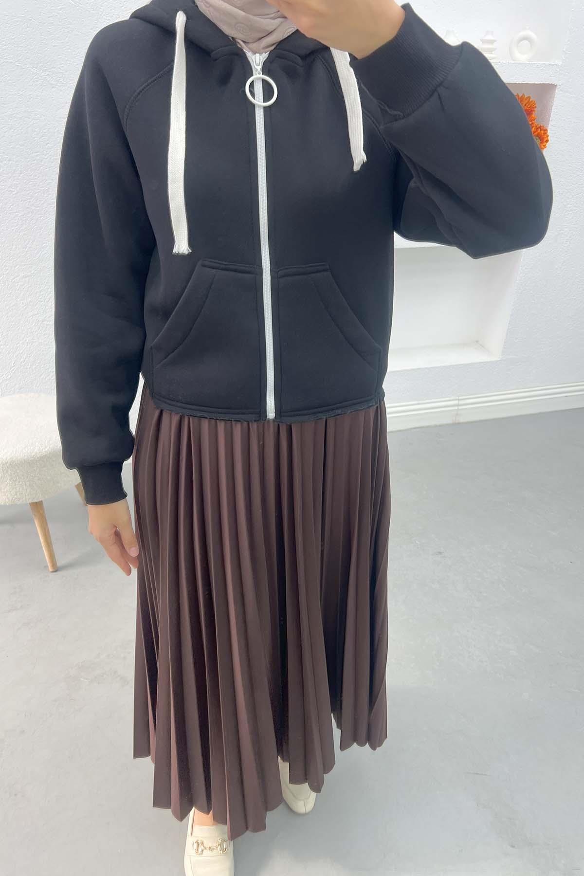 Asimetrik Kesim Sweatshirt Siyah