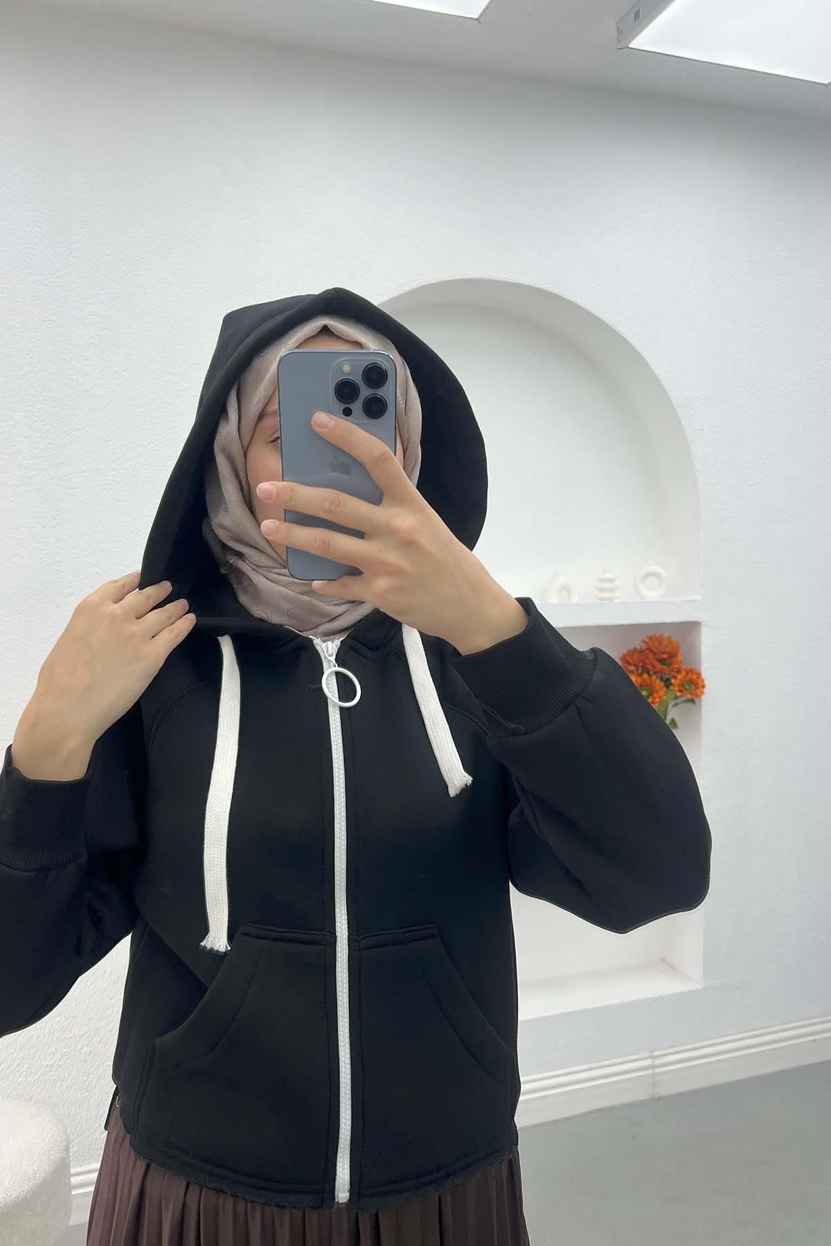 Asimetrik Kesim Sweatshirt Siyah