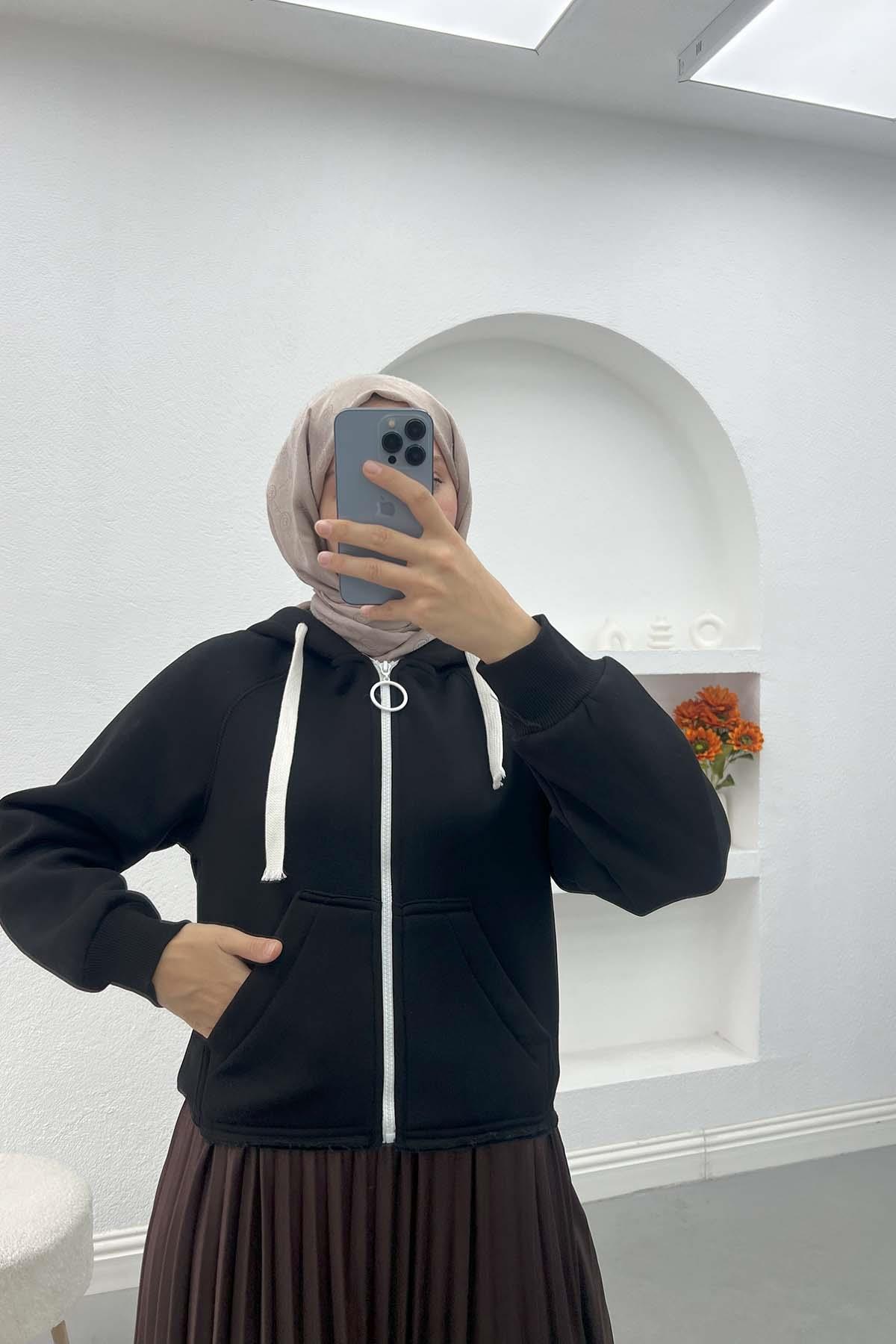 Asimetrik Kesim Sweatshirt Siyah