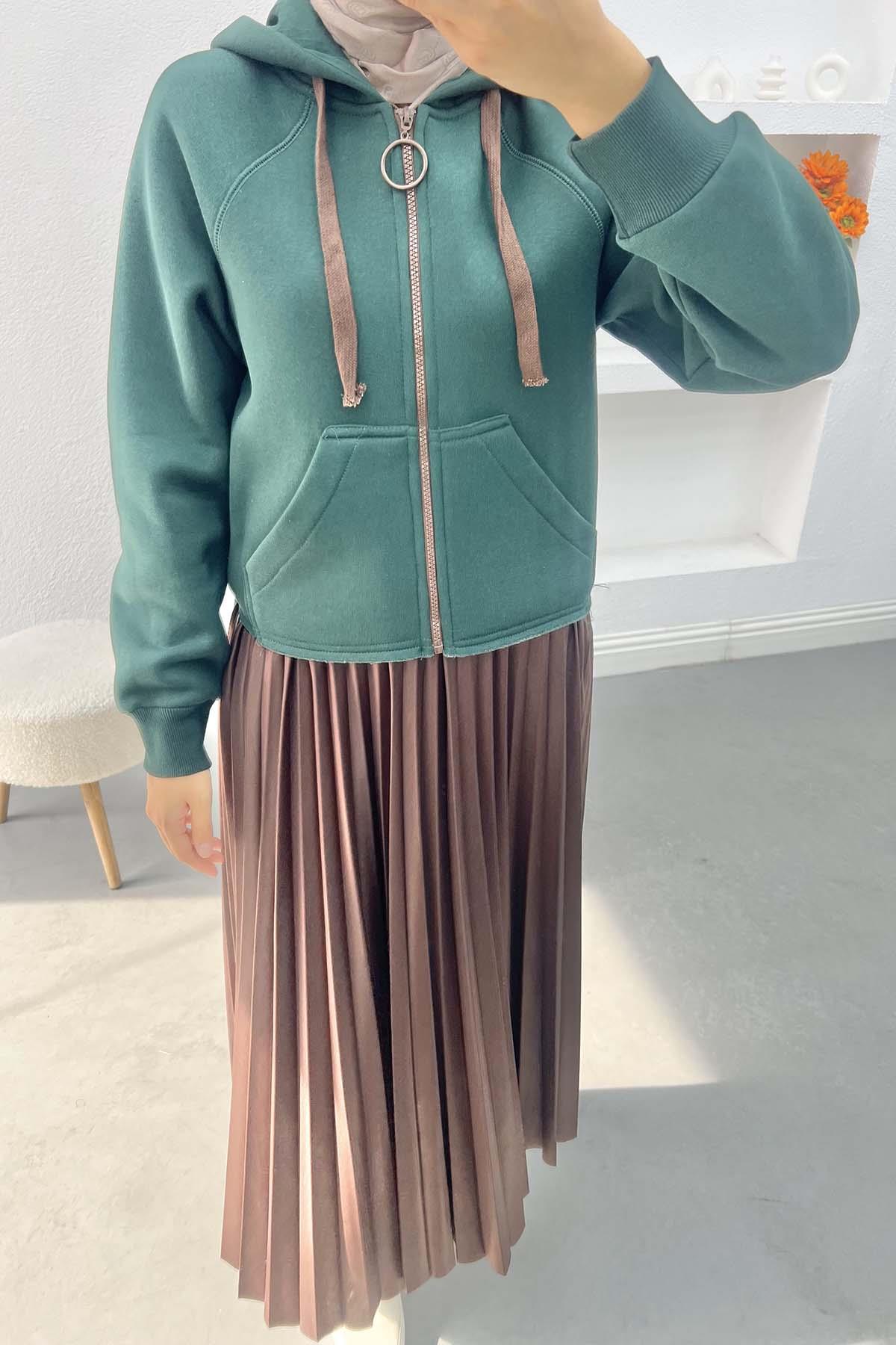 Asimetrik Kesim Sweatshirt Zümrüt Yeşili