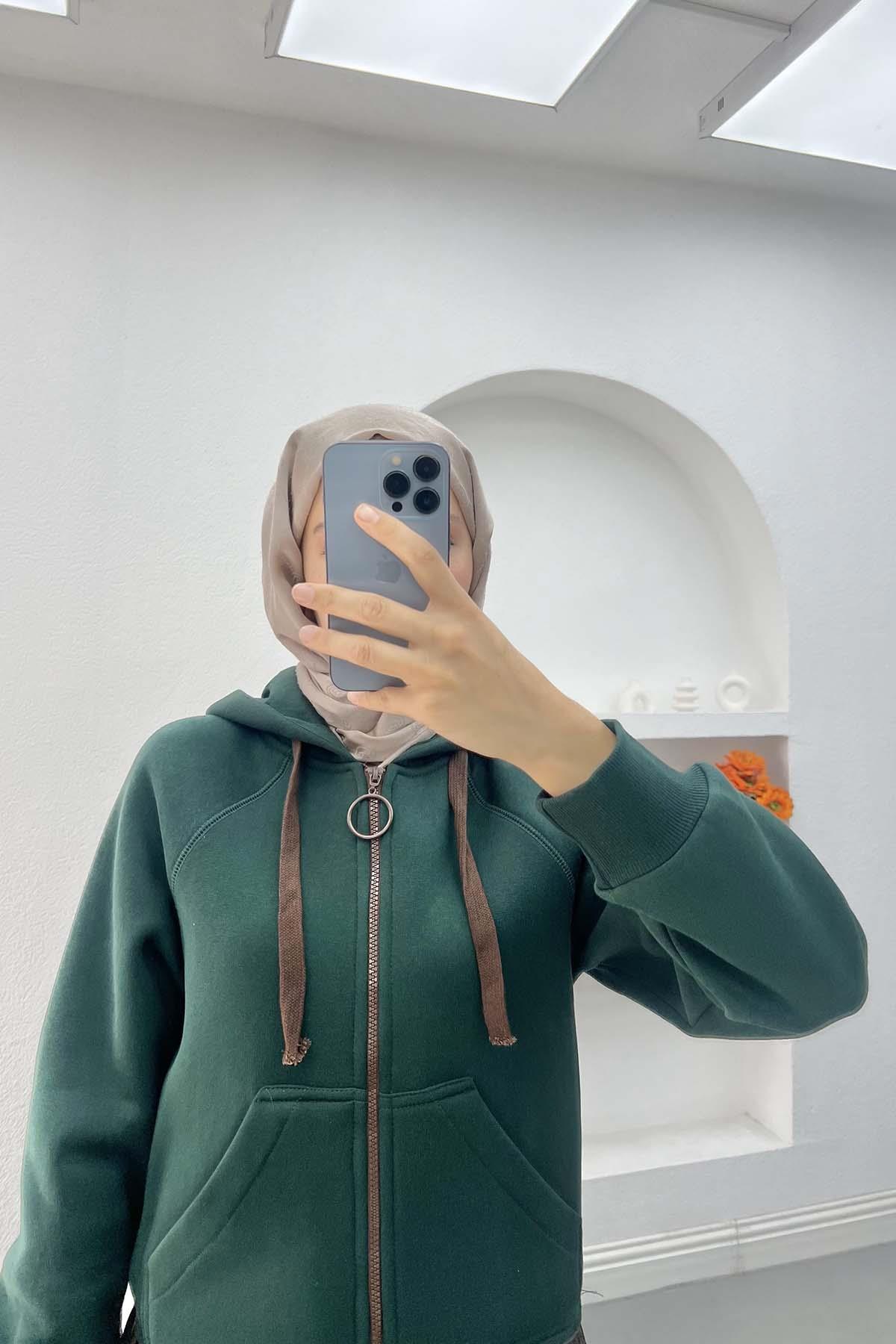 Asimetrik Kesim Sweatshirt Zümrüt Yeşili